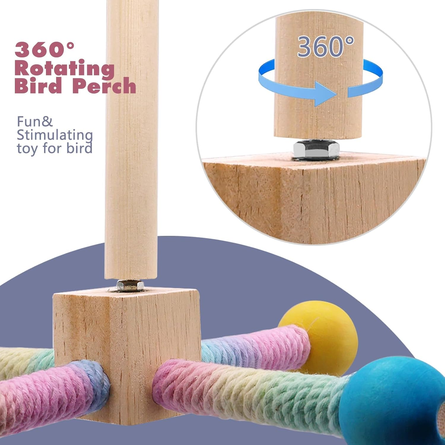 Bird Cage Perch Stand with Interactive Rotating Wheel Toy, Wooden Exercise Toy for Parakeets, Cockatiels, Small and Medium Parrots (Bird Cage with Toy) image number 4