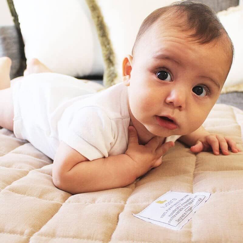 Ludere Baby Play Mat round | Premium 100% French Linen Playmat for Babies & Toddlers | Tummy Time Mat | Ultra-Soft, Non-Toxic, Hypoallergenic & Quilted Comfort | 120 Cm (Natural) - Natural image number 5