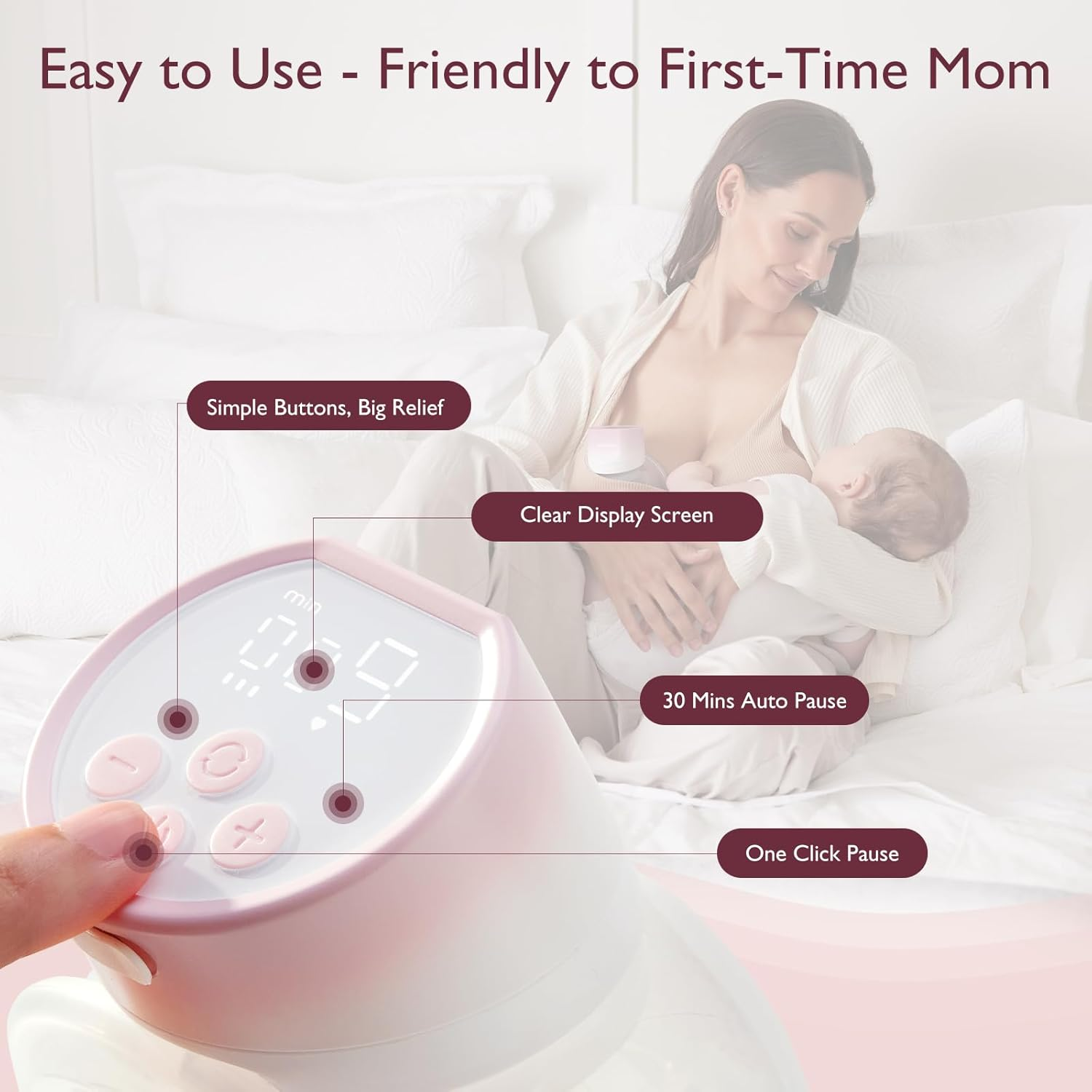 Momcozy Breast Pump Hands-Free S12 Pro, Wearable & Portable Pump with Soft Doublefit Flange 24Mm, 3 Modes & 9 Levels Electric Breast Pump Portable for Easy Pumping, Smart Display (PINK, 2 Count) image number 5