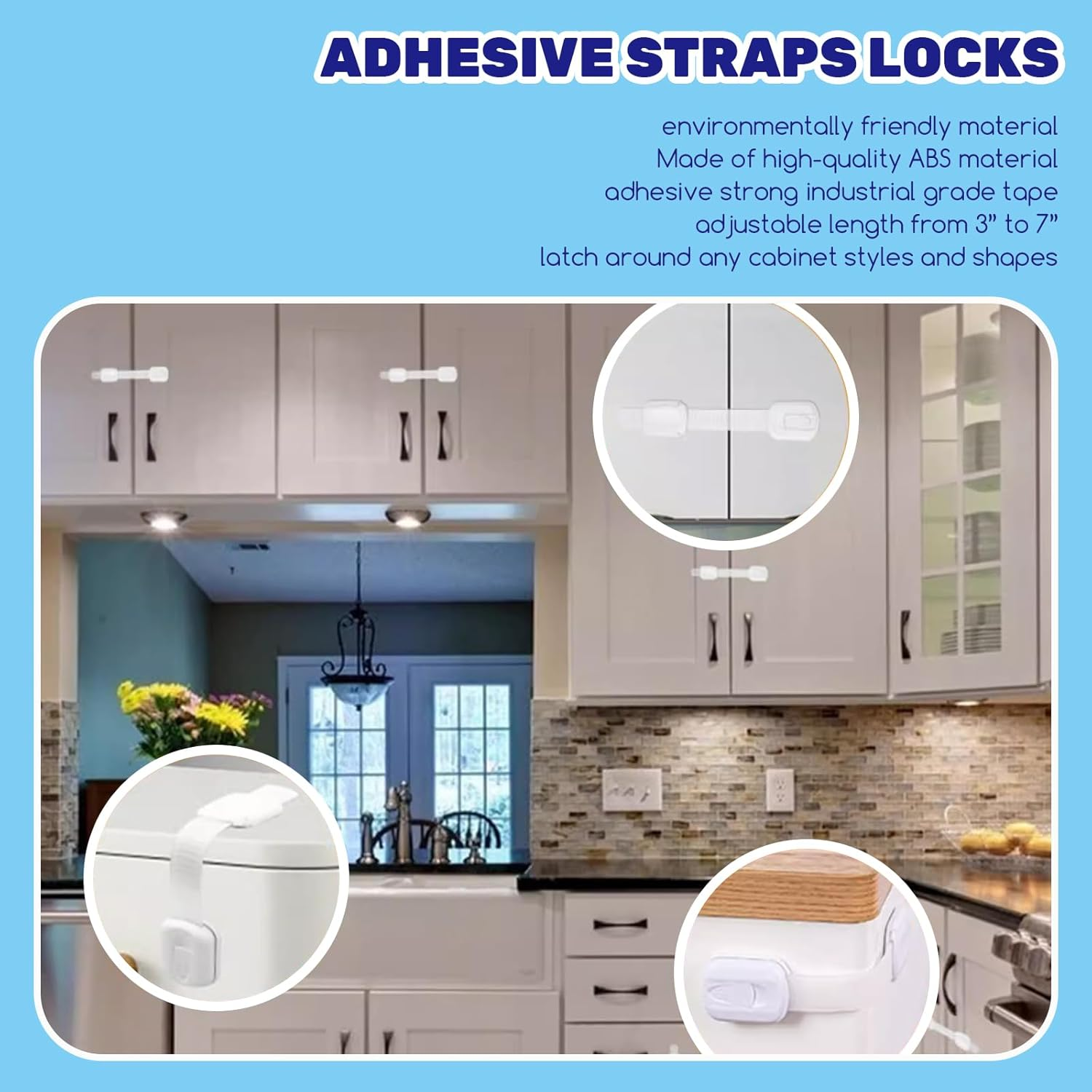 24Pcs Rubber Clear Corner Protector and Safety Cabinet Locks Kit, L-Shaped and Ball Shape Baby Proofing Edge Guards with Adhesive Strap Locks for Table Cupboard Drawers Furniture Fridge image number 3