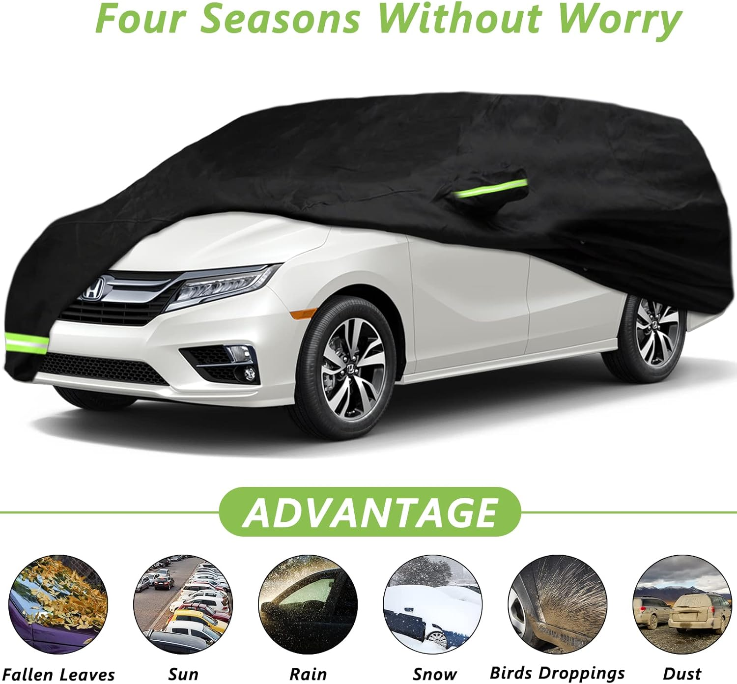 YIXIN Waterproof Car Cover Cover for 2005-2026 Honda Odyssey Minivan 190T Custom Fits 100% Water Resistant Wind Belt and Single Door Zipper, up to 205" L (Black-For Honda Odyssey) - Black-For Mazda Miata（ 1989-2022) image number 3