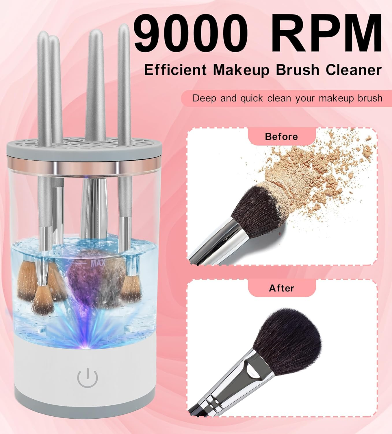 YBVABE Makeup Brush Cleaner Machine, Electric 9000 RPM Automatic Rotation, IP65 Waterproof, USB Plug Design, Fast and Efficient Cleaning for Makeup Brushes and Sponges, Easy to Use
