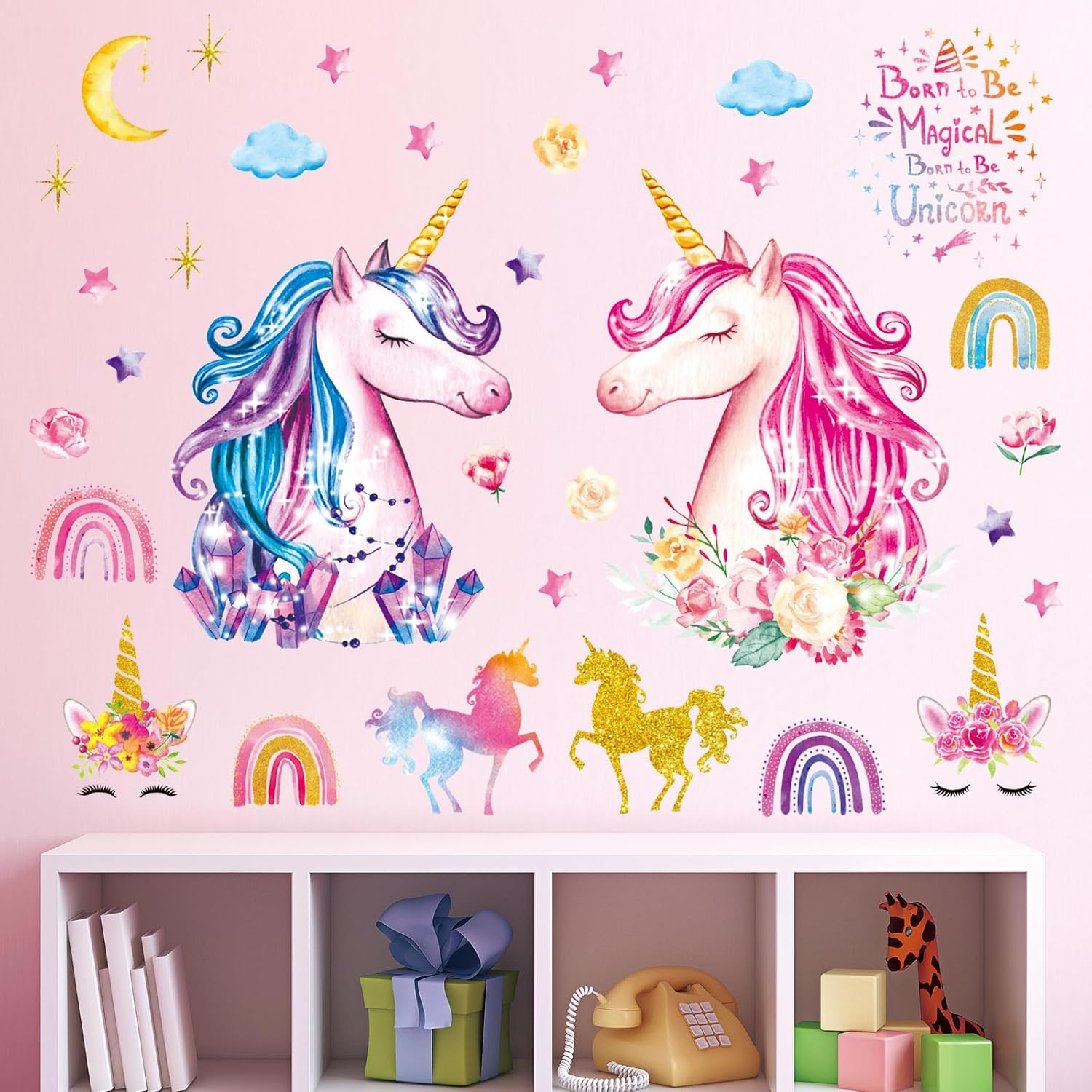 DECOWALL Unicorn Wall Stickers &ndash; Rainbow & Unicorn Wall Decals with Motivational Quotes for Kids Bedroom Nursery & Playroom Decor (DS8-8049) image number 1