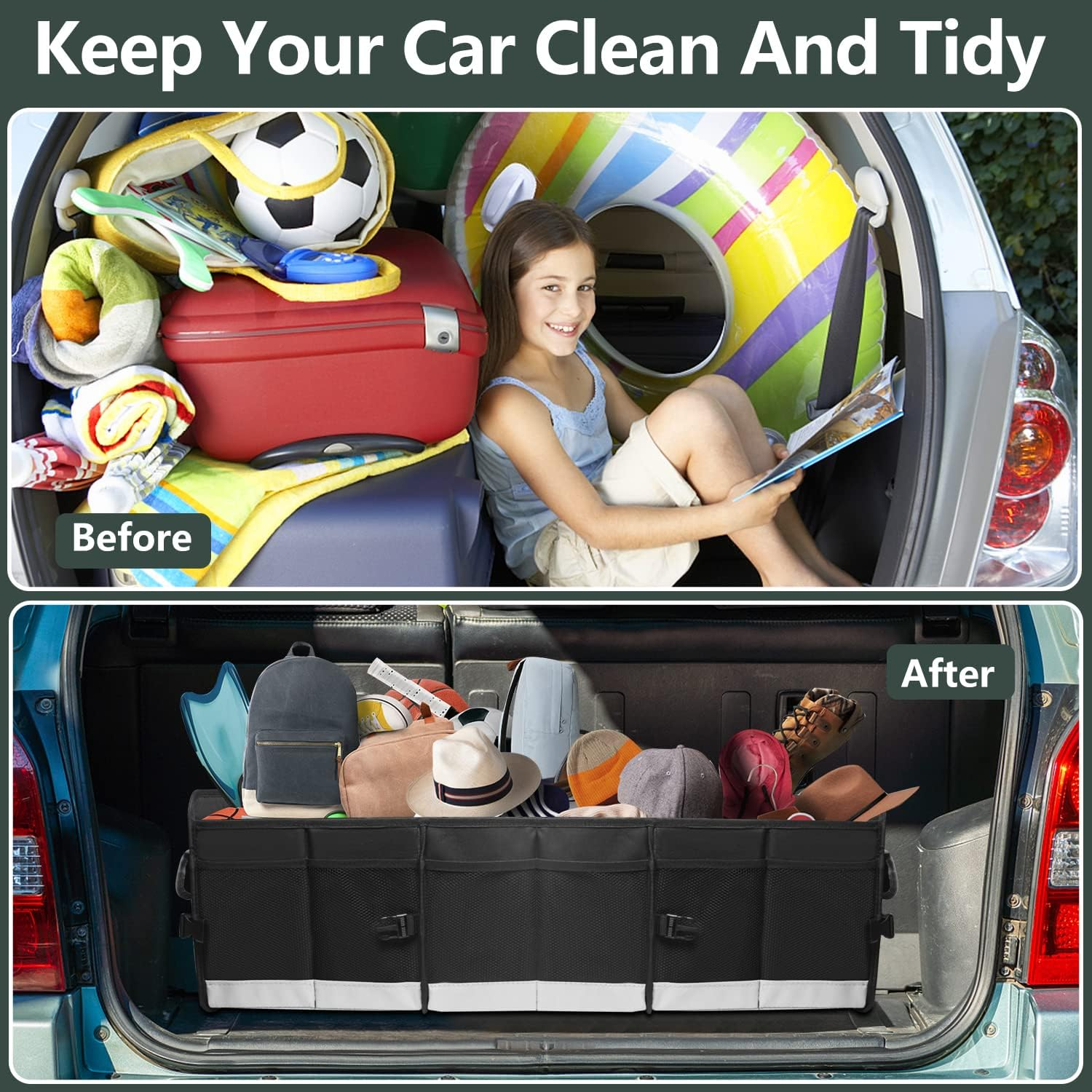 Trunk Organizer for Car, Car Storage Organizer with Non-Slip Bottom Strips, 95L Large Capacity Cargo Organizer for Suv, Truck, Sedan, Waterproof Portable Car Organizers for Women Men image number 6