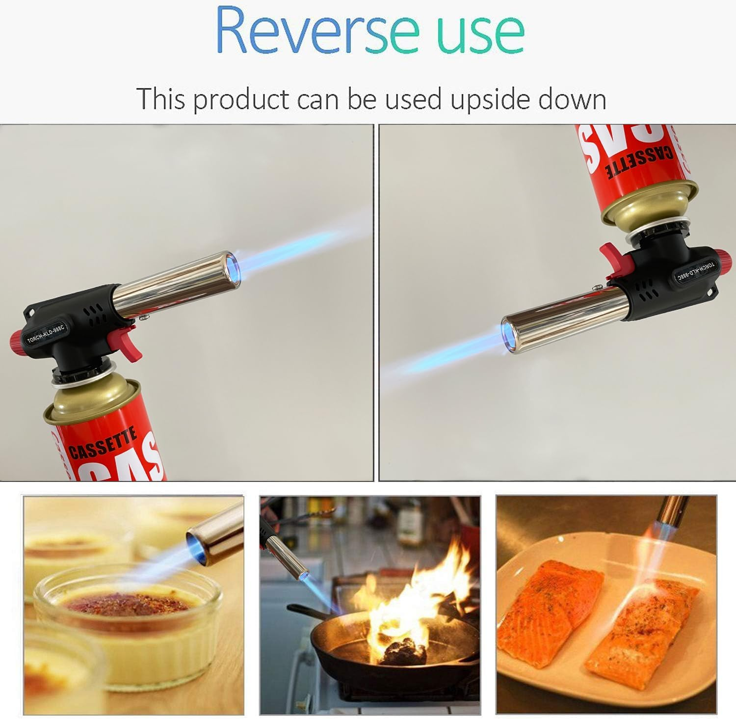 Butane Blow Torch, Professional Gas Burner, Kitchen Blow Lighter Ignition Gun, Adjustable Flame, 360&deg; Reverse Use for Creme Baking Cooking BBQ Camping Welding Soldering Master(Butane Gas Not Included) image number 6