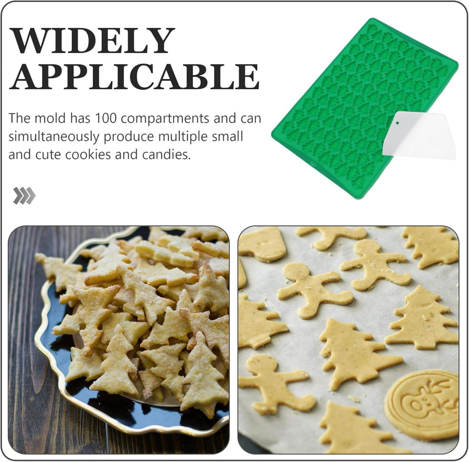 PRETYZOOM 100-Grid Christmas Tree Fondant Mold Style Silicone Baking Mold for Cookies Cupcakes Candy Alternative