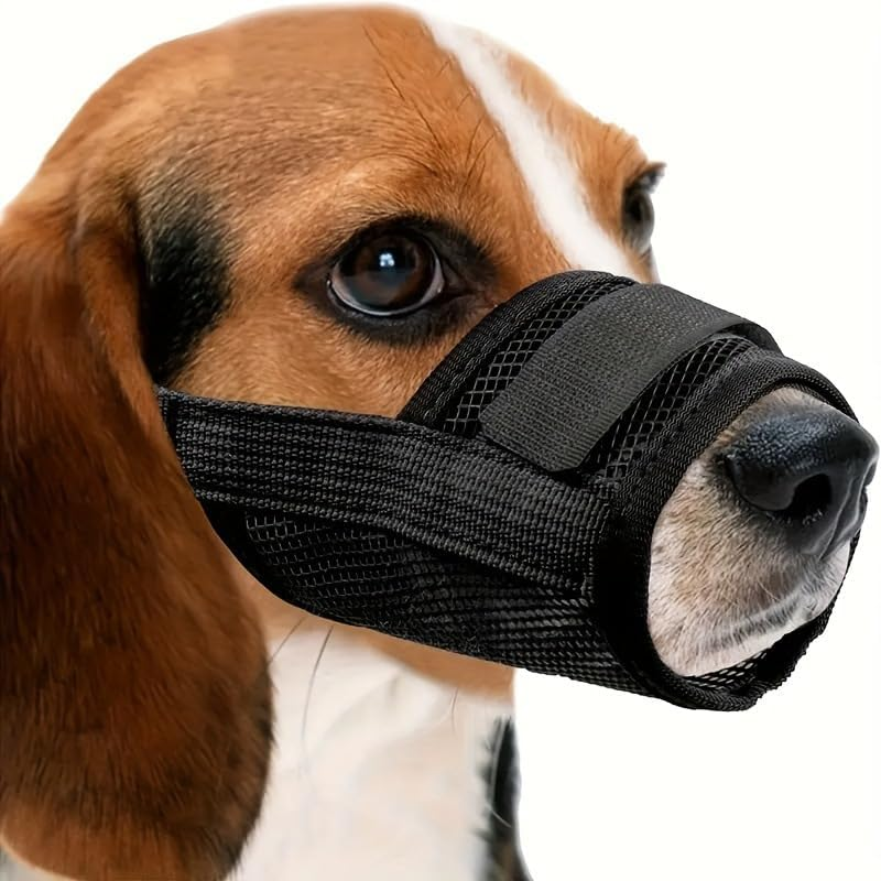 Nylon Mesh Breathable Dog Mouth Cover, Quick Fit Dog Muzzle with Adjustable Straps，Pet Mouth Cover, to Prevent Biting and Screaming to Prevent Accidental Eating (Black, L)