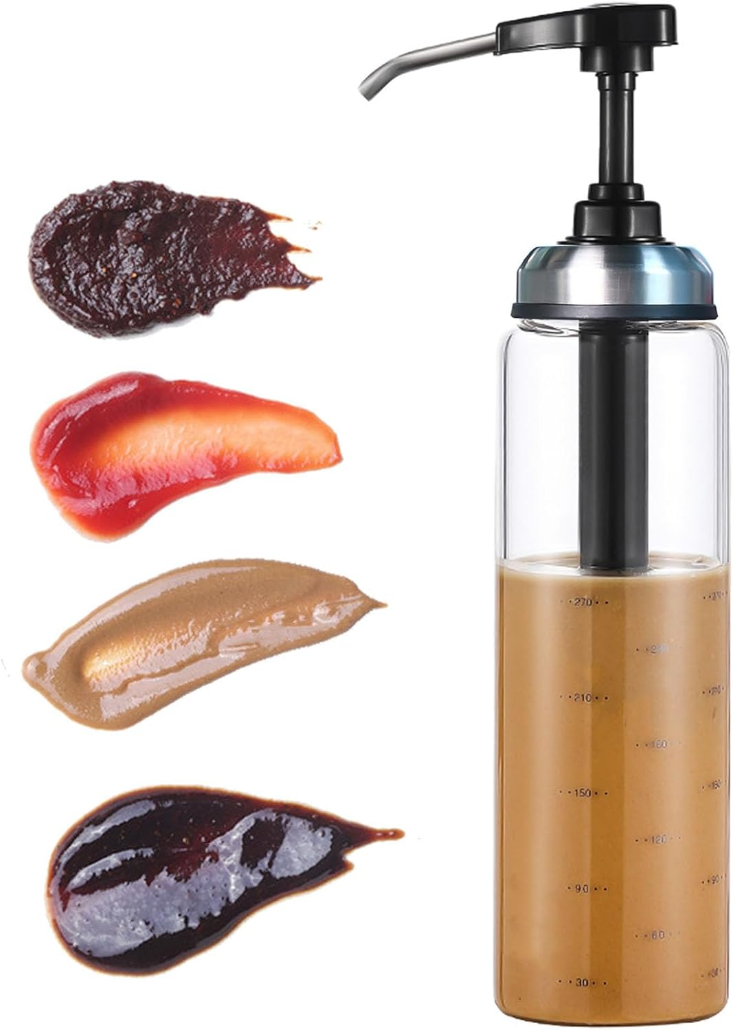 Syrup Dispenser with Pump,500Ml Refillable Ketchup Bottle for Sauce and Syrup Glass Bottle with Wide Neck Press Pump Head Sticky Sauce Squeeze Bottle,Honey Dispenser (Black) image number 4