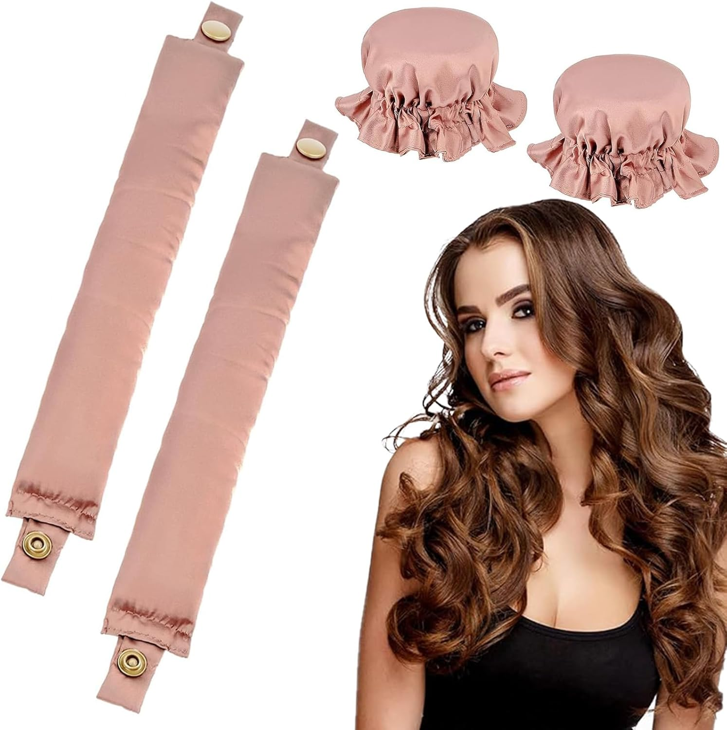 Overnight Hair Rollers, Set of 2, Heatless Curls Set, Non-Slip Sleeping Curling Band Overnight, Heatless Silk Hood Curlers for Short, Medium, Long Hair Girls Overnight Curls (Pink) image number 4