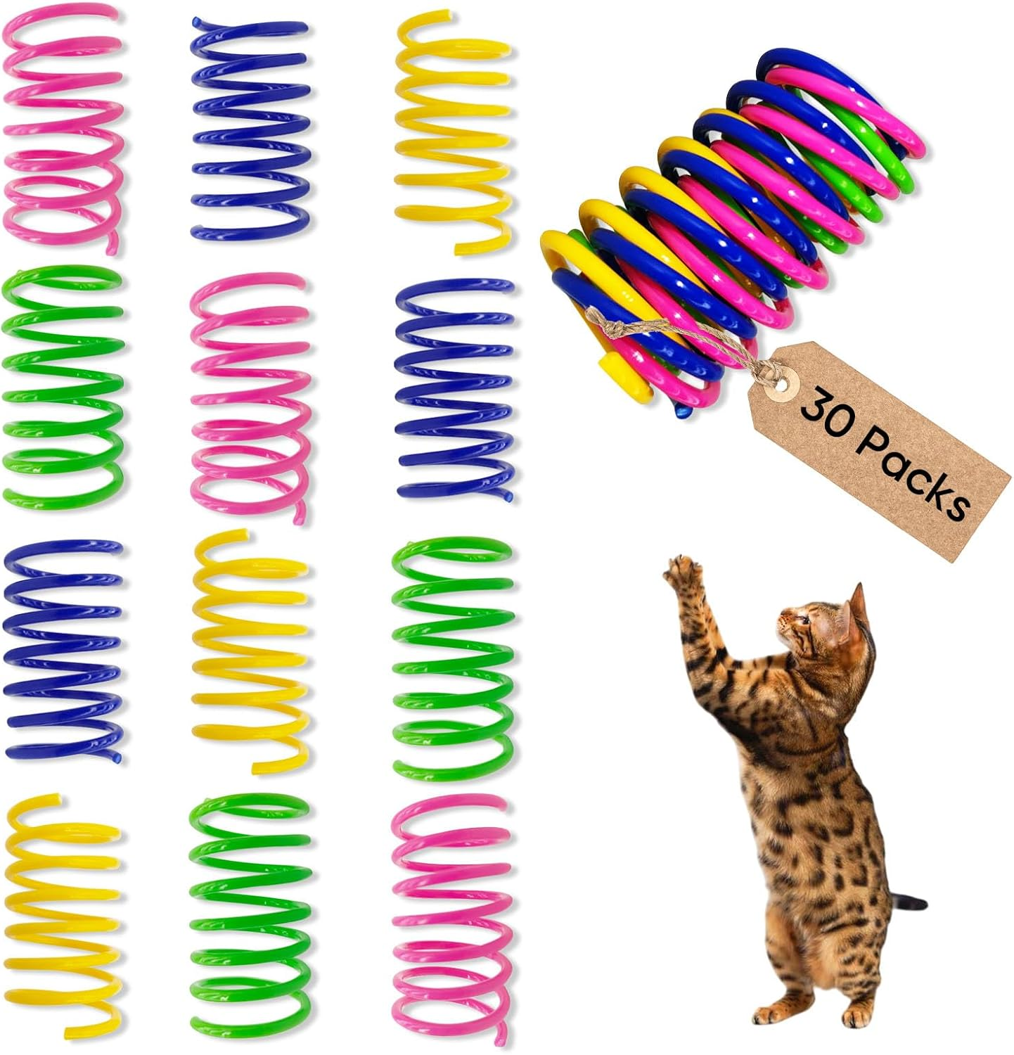 AGYM Colorful Plastic Spring Cat Toys, 30 Pack Spiral Springs for Indoor Cats to Swat, Bite, Hunt, Interactive Toys for Cats and Kittens