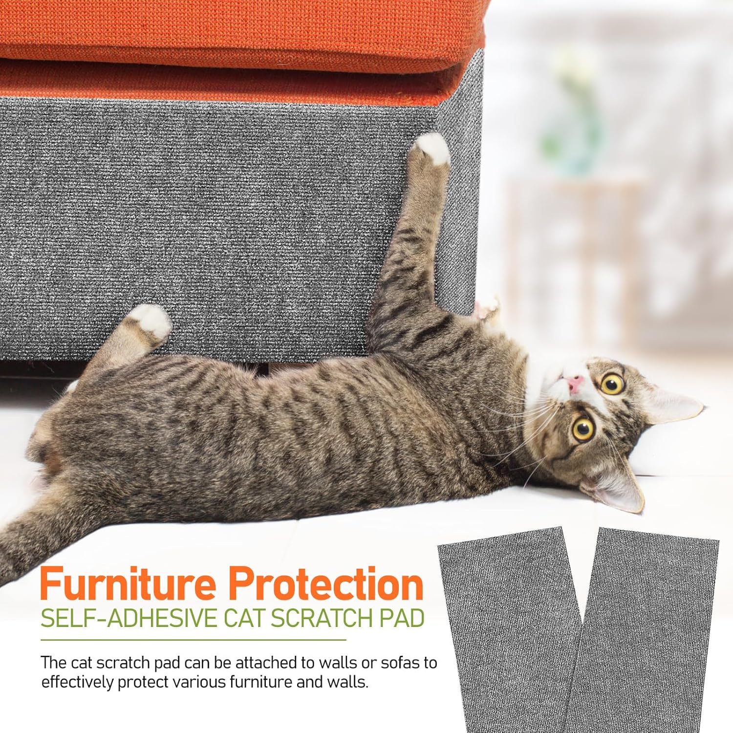 2 Pcs Cat Scratching Mats 30Cm&times;100Cm Self-Adhesive Carpet Scratch Furniture Protector, Grey Cat Wall Scratcher for Climbing and Resting image number 5