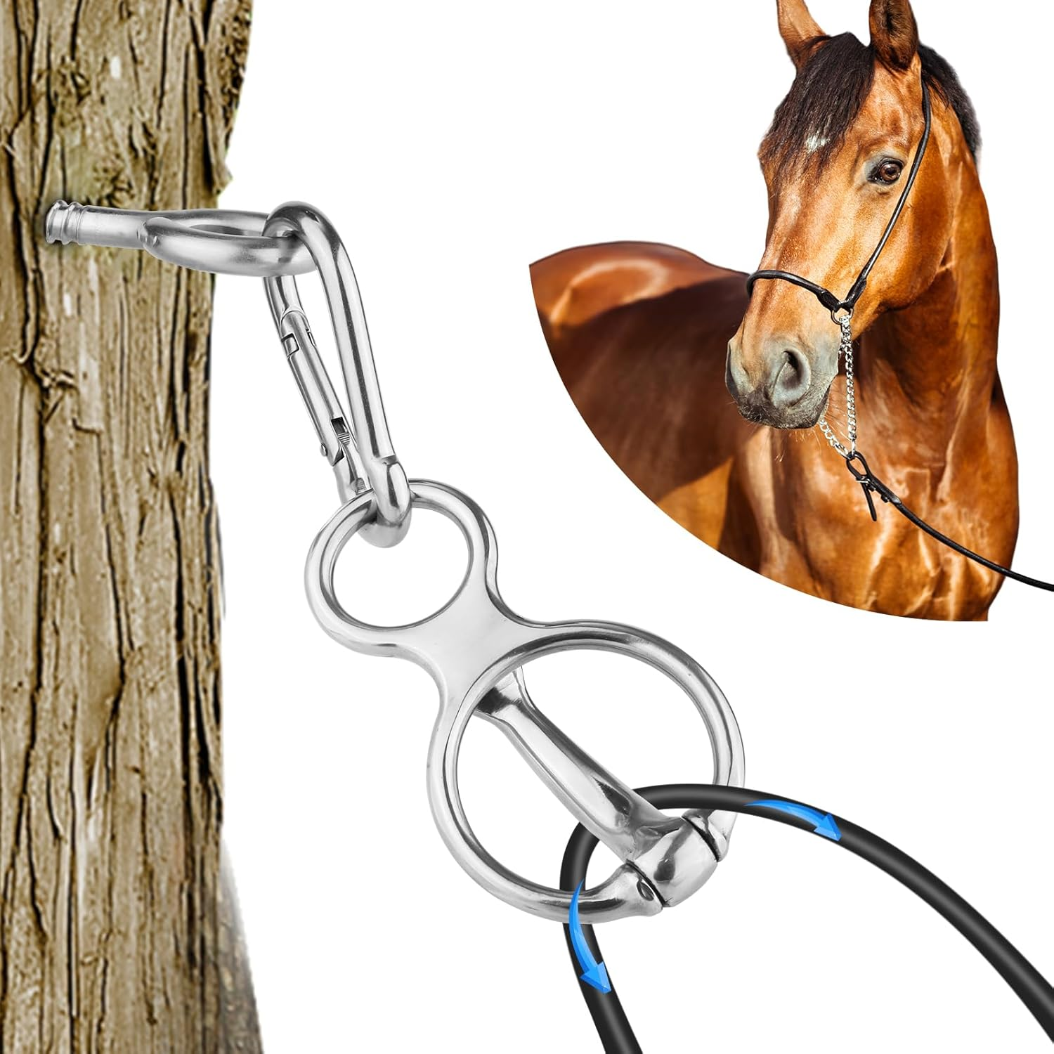 Horse Tie Ring, Stainless Steel Tie Ring for Horses Safe Horse Tack Supplies with Eye Bolt and Snap Prevents Horse Pulling Back image number 3