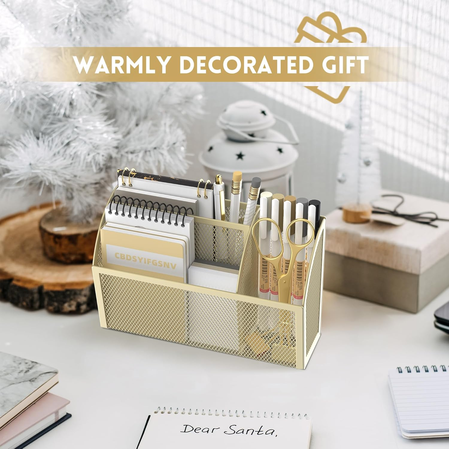 DALTACK Magnetic Pencil Holder for Whiteboard - 3-Grid Mesh Pen Organizer for Refrigerator, Locker Accessories - Office Shelf, Golden Yellow image number 2