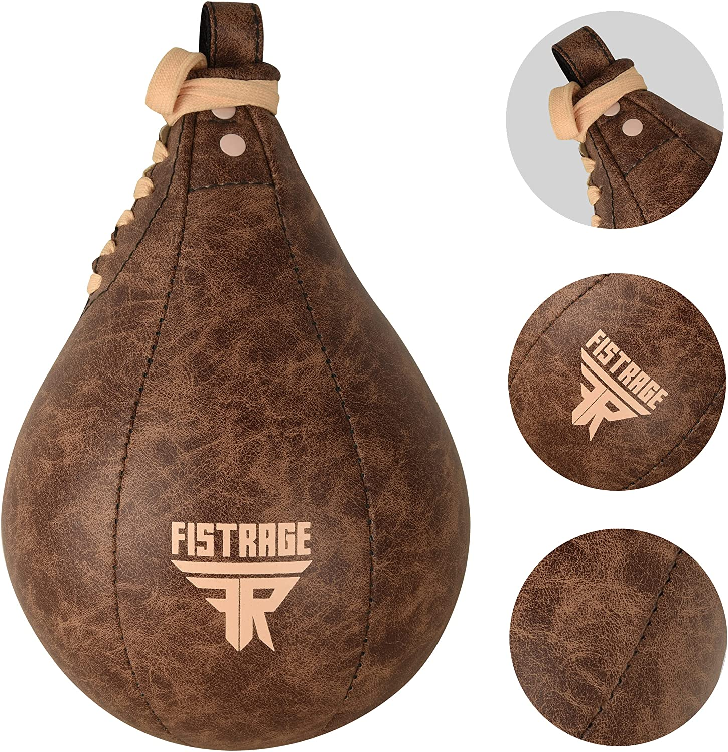 Speed Ball Boxing Bag Leather MMA Muay Thai Training Punching Dodge Striking Kit with Free Hanging Swivel Workout Speedball Kicking Platform Equipment - Beige image number 5