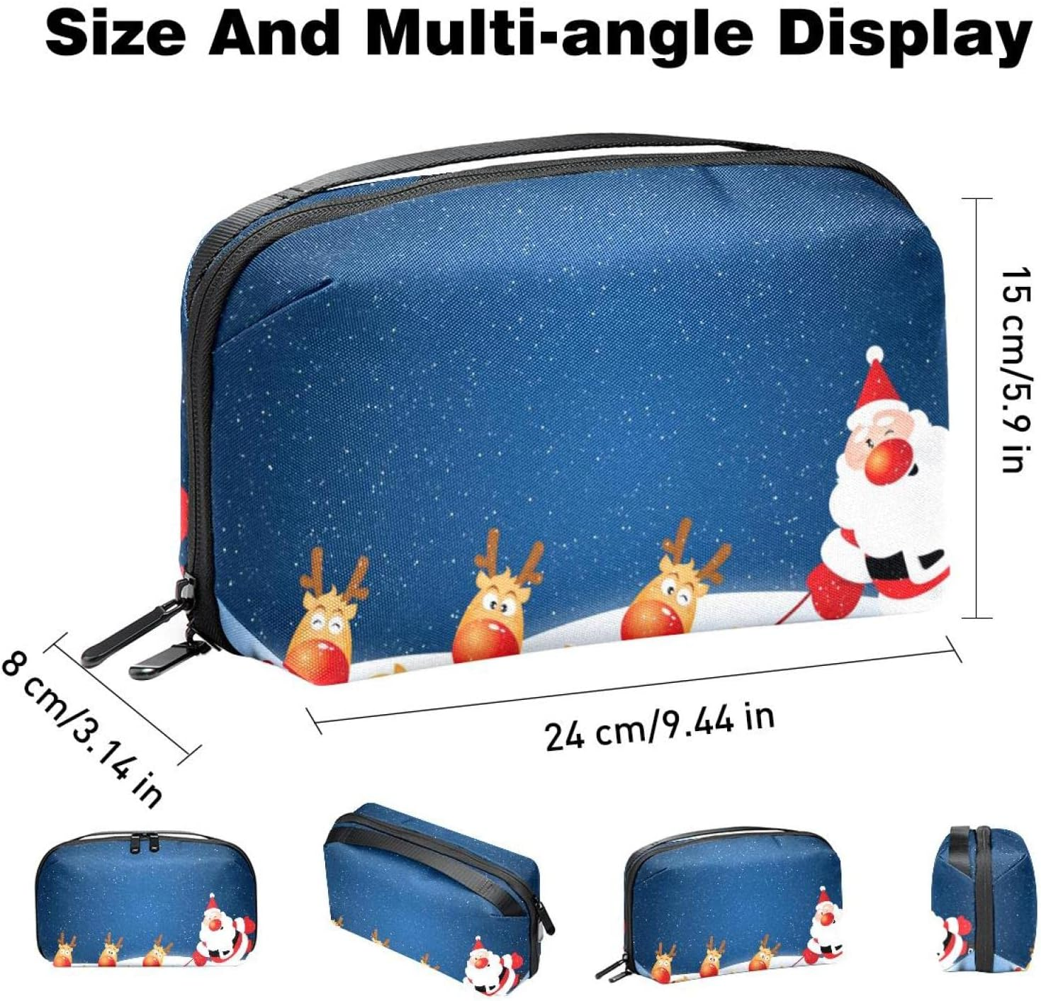 Cosmetic Bag for Women, Adorable Roomy Makeup Bags Travel Water Resistant Toiletry Bag Accessories Organizer, Christmas Cartoon Elk Santa Claus image number 1