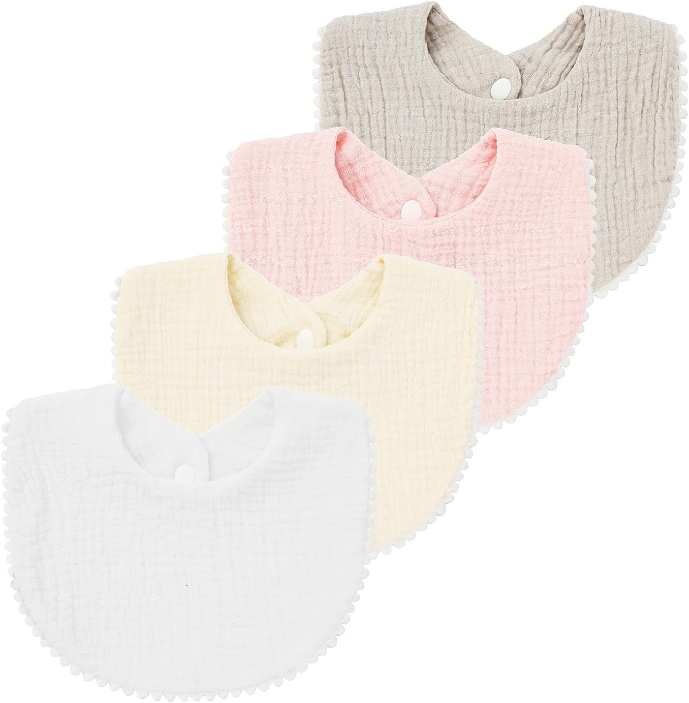 Nishine 4 Pack Muslin Baby Drool Bibs,Toddler Boys Girls Cotton Drooling Bibs,Feeding Teething Bibs with Snap