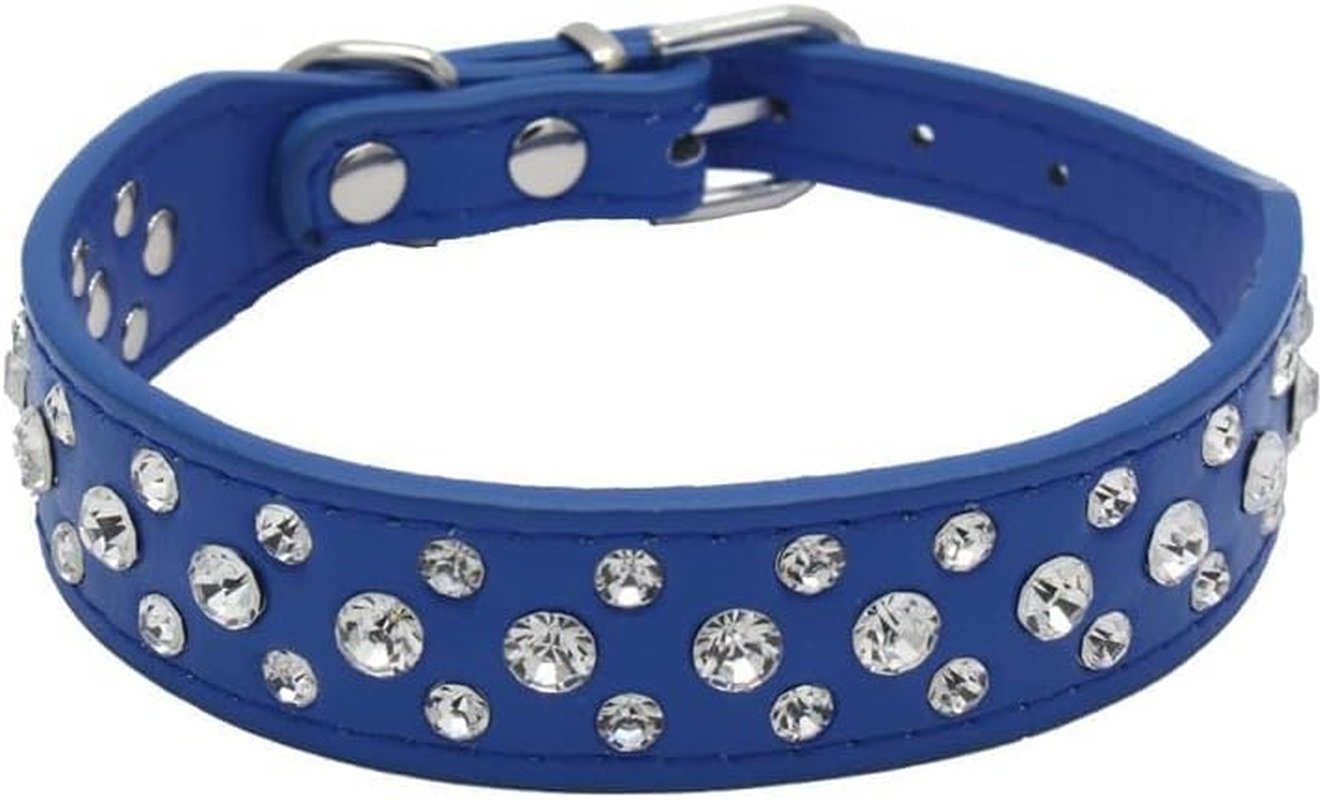 Personalized Rhinestone Leather Bling Crystal Pet Dog Cat Collars for Medium Large Breeds (Dark Blue, 深蓝 L) image number 2