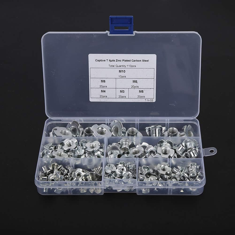 110Pcs Durable T-Nut, Stainless Steel Galvanized T Nuts Rivet Nut, for M5M4M3 M10M8M6 Assortment Kit 1 Box image number 2