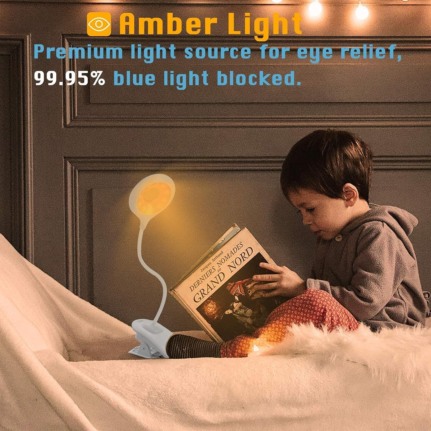 Clip on Reading Light 28 Leds Eye Protect Book Light USB Rechargeable Clamp Lamp 3 Colours & Touch Sensor Control with Night Light Dimmable Clamp Desk Lamp image number 1