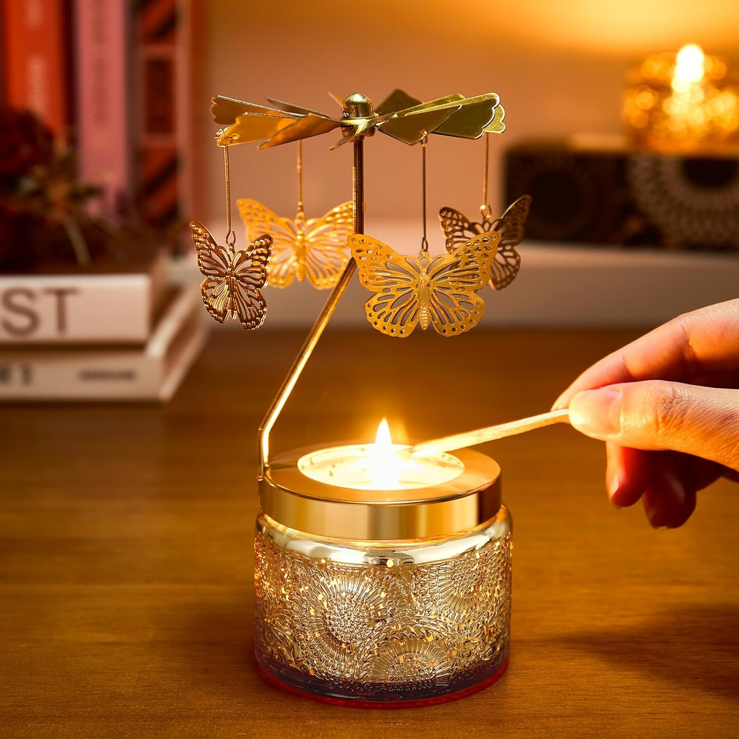 Elegant Rotating Candle, Auto-Rotating Scented Candle, Creates Romantic Ambiance, Butterfly Rotating Candles for Mom Girlfriend Sister Wife, Perfect for Birthdays, Weddings & Holidays Gift(Osmanthus) image number 6