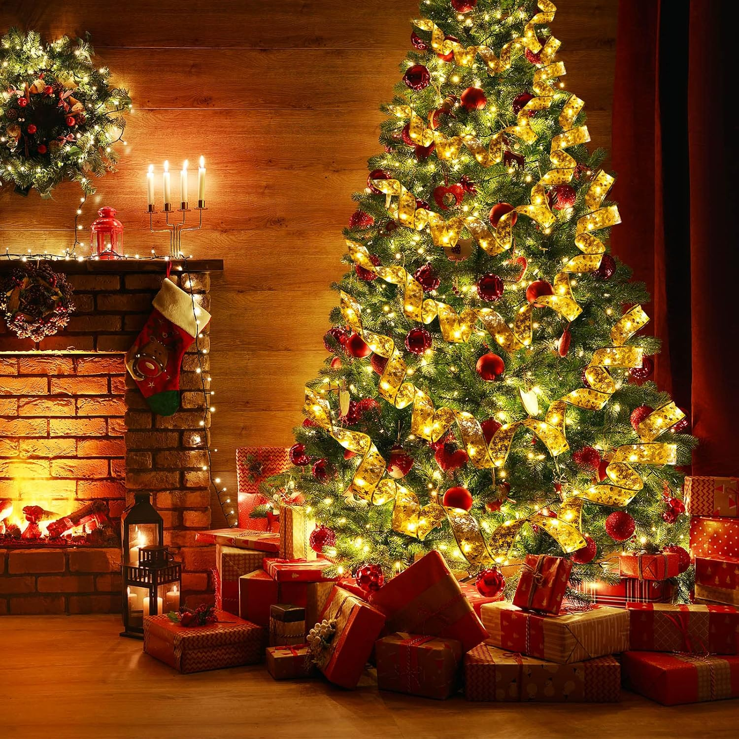 Tuanse 5 Piece 82FT Christmas Ribbon Lights 250 LED Glow Ribbon Strings Lights Shining Ribbon Fairy Lights with Double Layer Copper Wire for Xmas Tree Indoor Outdoor Decor (Gold, Warm Light) - Silver image number 2