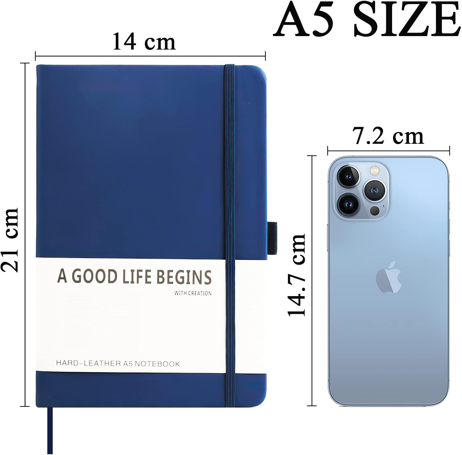 SAYEEC Lined Journal Notebook 1 Pack, A5 Hardcover Notebook for Work with Pockets, 200 Pages Thick Paper, Medium 14 Cm &times; 21 Cm (Blue) image number 4