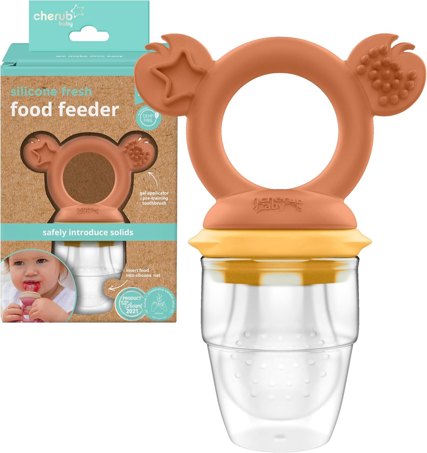 Cherub Baby Non-Toxic BPA Free Silicone Fresh Food Feeder, Self-Feeding, Dishwasher, Freezer and Steriliser Safe, 4 Months and Older - Dusty Rose/Sand