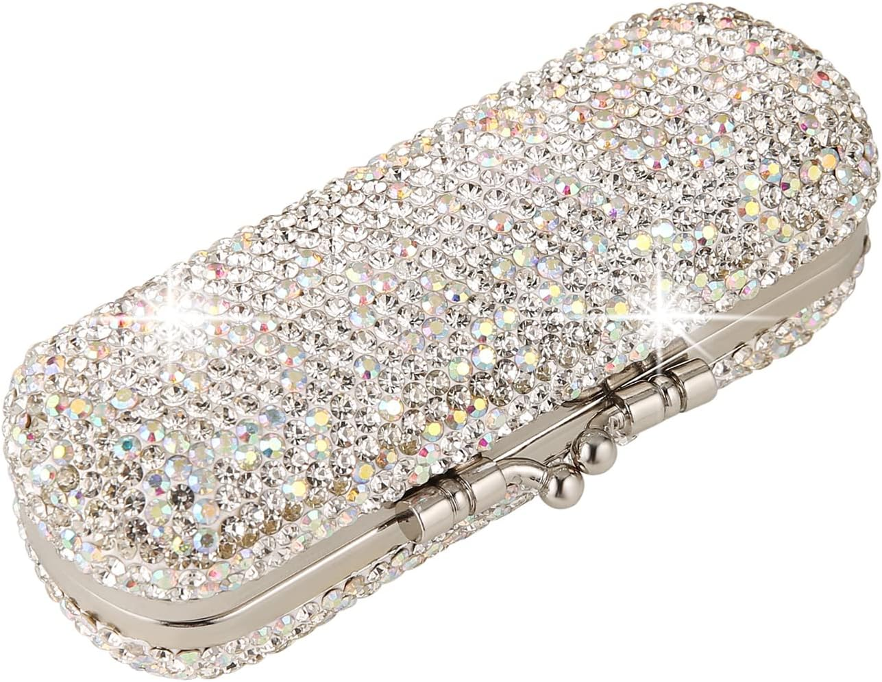 Asalways Shiny Rhinestone Crystal Portable Lipstick Case with Mirror Portable Bling Diamonds Makeup Cosmetic Storage Holder for Travel Ladies Fashion, Red