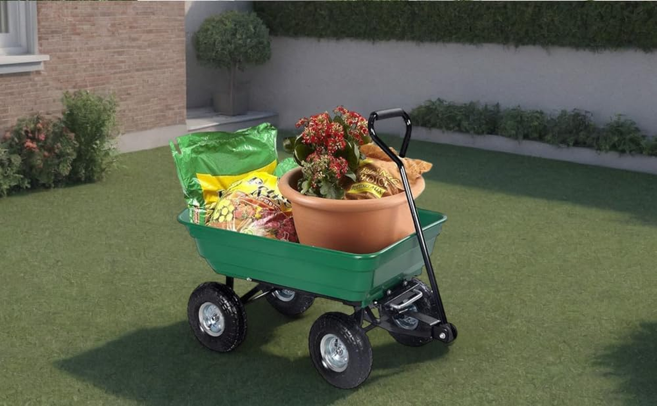Garden Dump Cart with Heavy Duty Steel Frame,10 Inch Pneumatic Tyres Maximum Load Capacity of 250Kgs (Green), Garden Trolley Cart, Camping Wagon Cart, Beach Trolley, Beach Outdoor Cart image number 3