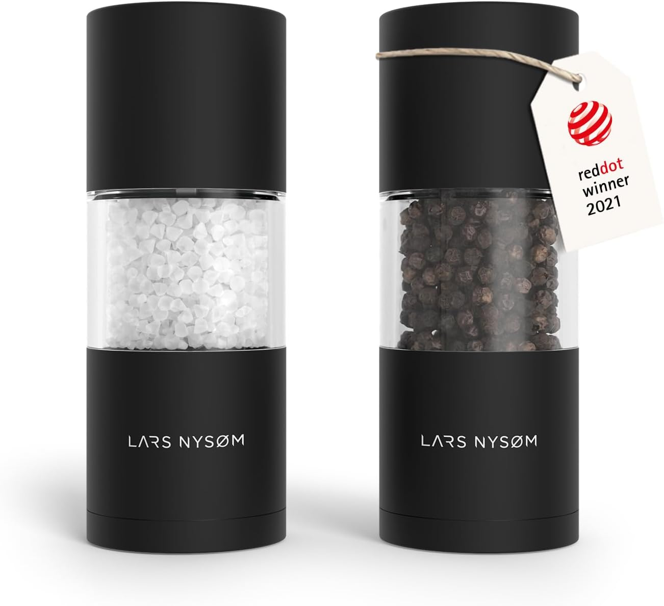 LARS NYS&Oslash;M Salt and Pepper Grinder Set, Manual Salt and Pepper Mills with Adjustable Ceramic Grinder, Design Spice Shaker Set (Carbon Black) image number 5