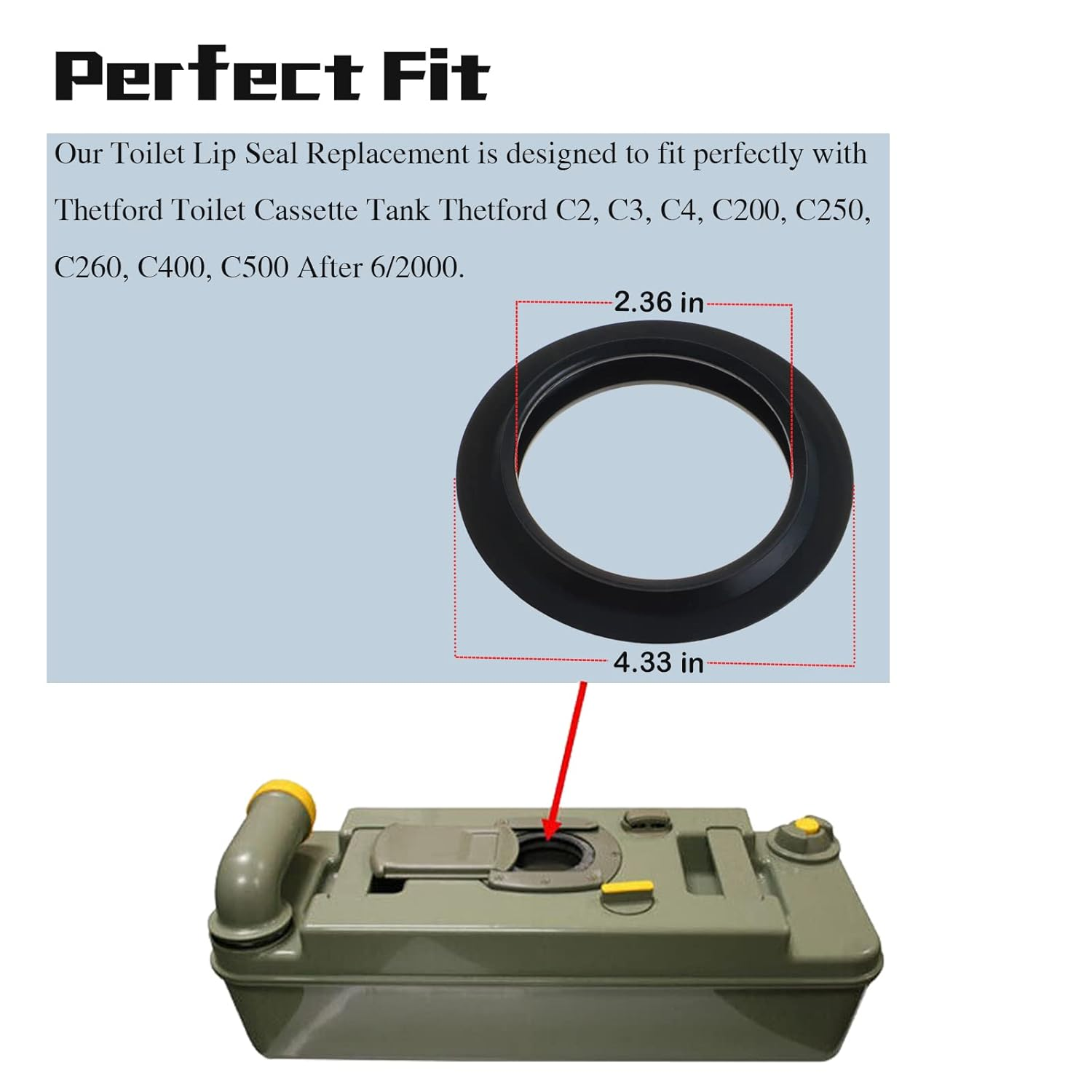 FUSCH Toilet Lip Seal Replacement Fits for Thetford Toilet Cassette Tank C2 C3 C4 Caravan Motorhome after 14.06.2000, Replace#:23721 33361 image number 2