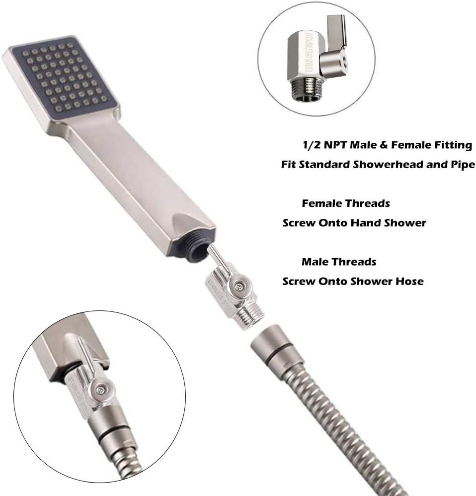 Showerhead Shut off Valve with Stainless Handle, 304 Stainless Steel Mini Ball Valve(1/2" Female X Male) NPT Thread, Water Flow Control Valve Regulator Chrome, Shower Head Flow Control Valve image number 6