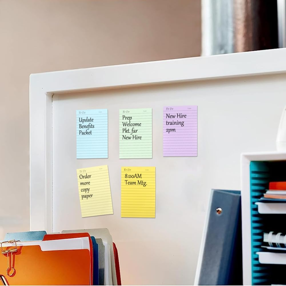 To Do List Sticky Notes, Lined Sticky Notes, Self-Adhesive Notes, Colourful Notepads for School, Office, Home (10 X 15 Cm) image number 2