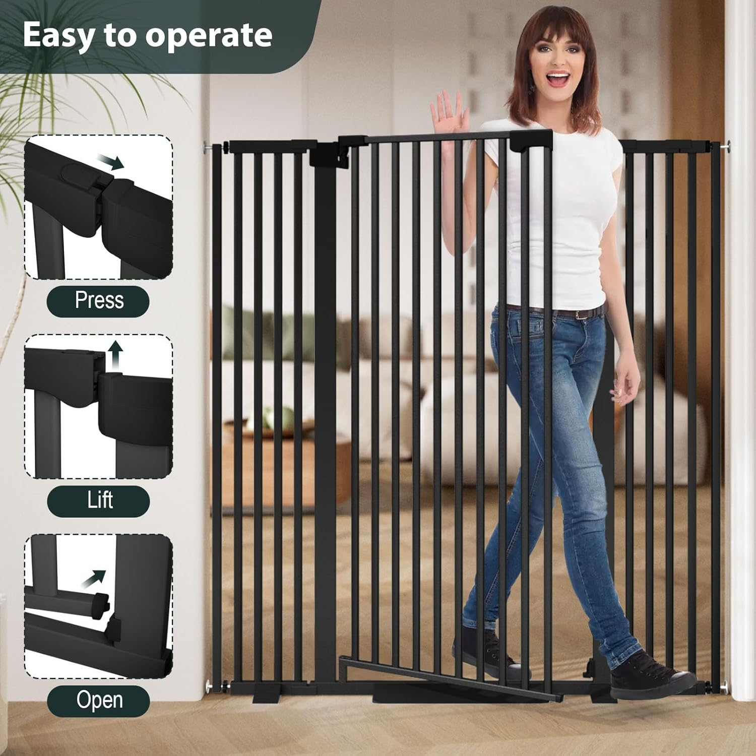 130Cm Extra Tall Cat Gate Barrier for Doorways No Jumping Over, 76-83Cm Wide Pressure Mounted Pet Dog Gates No Drill Auto Close, Cat Fence Indoor Climb Proof (Black) image number 4