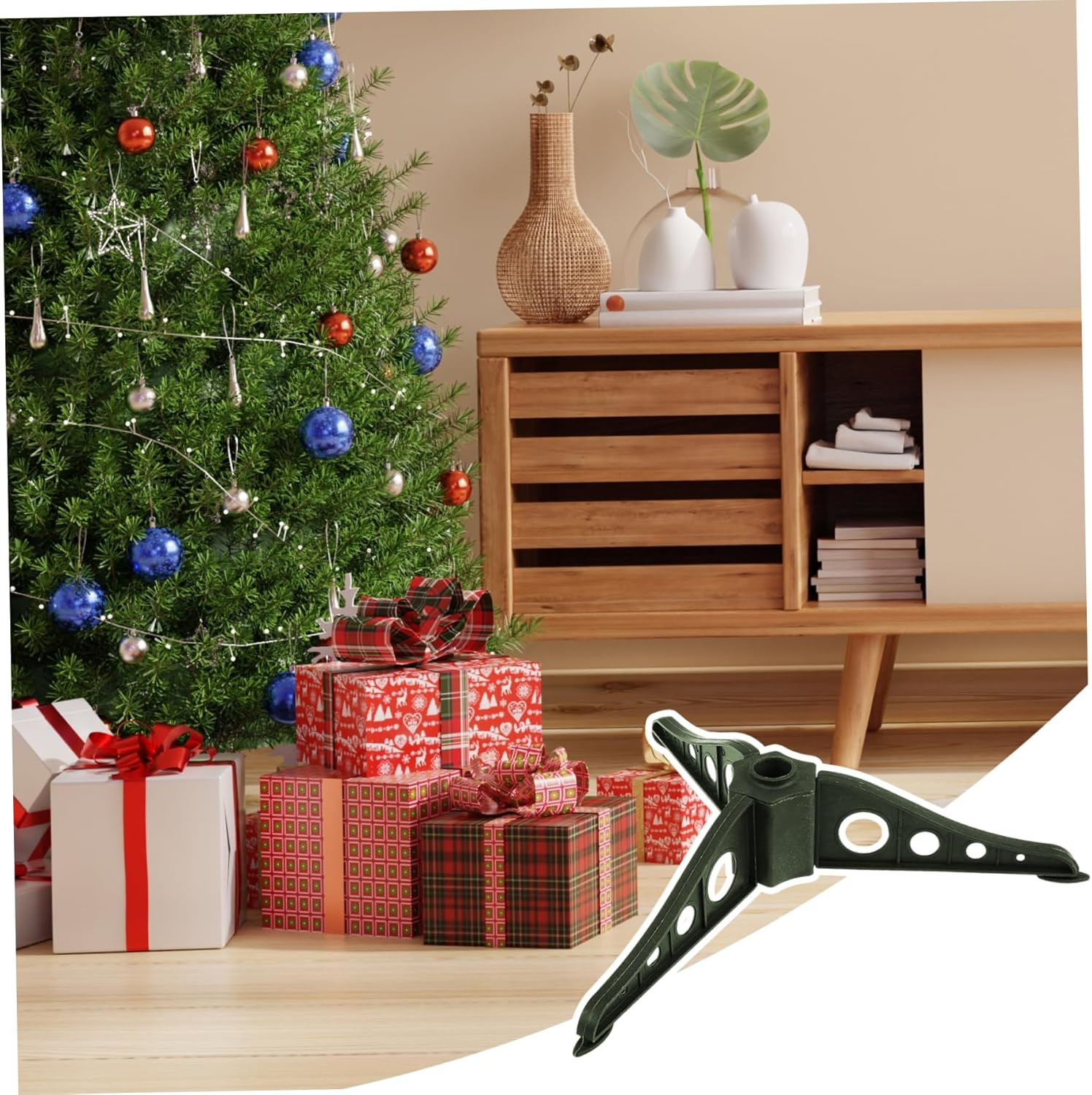 Christmas Tree Stands 0.8 in Hole Triangle Removable Christmas Tree Stable Plastic Rotating Replacement Christmas Tree Base Home Kitchen Tools image number 3