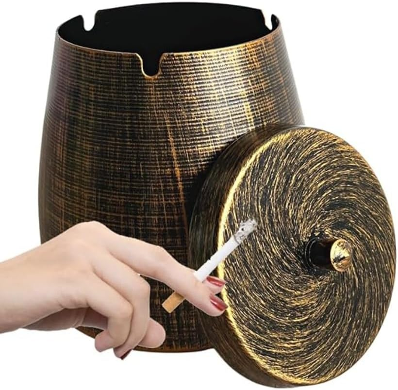 Cigar Ashtray with Lid for Outdoors outside Patio Home Retro Decor, Large Cigar Holder Ashtray for Cigarettes Windproof (Large) image number 1