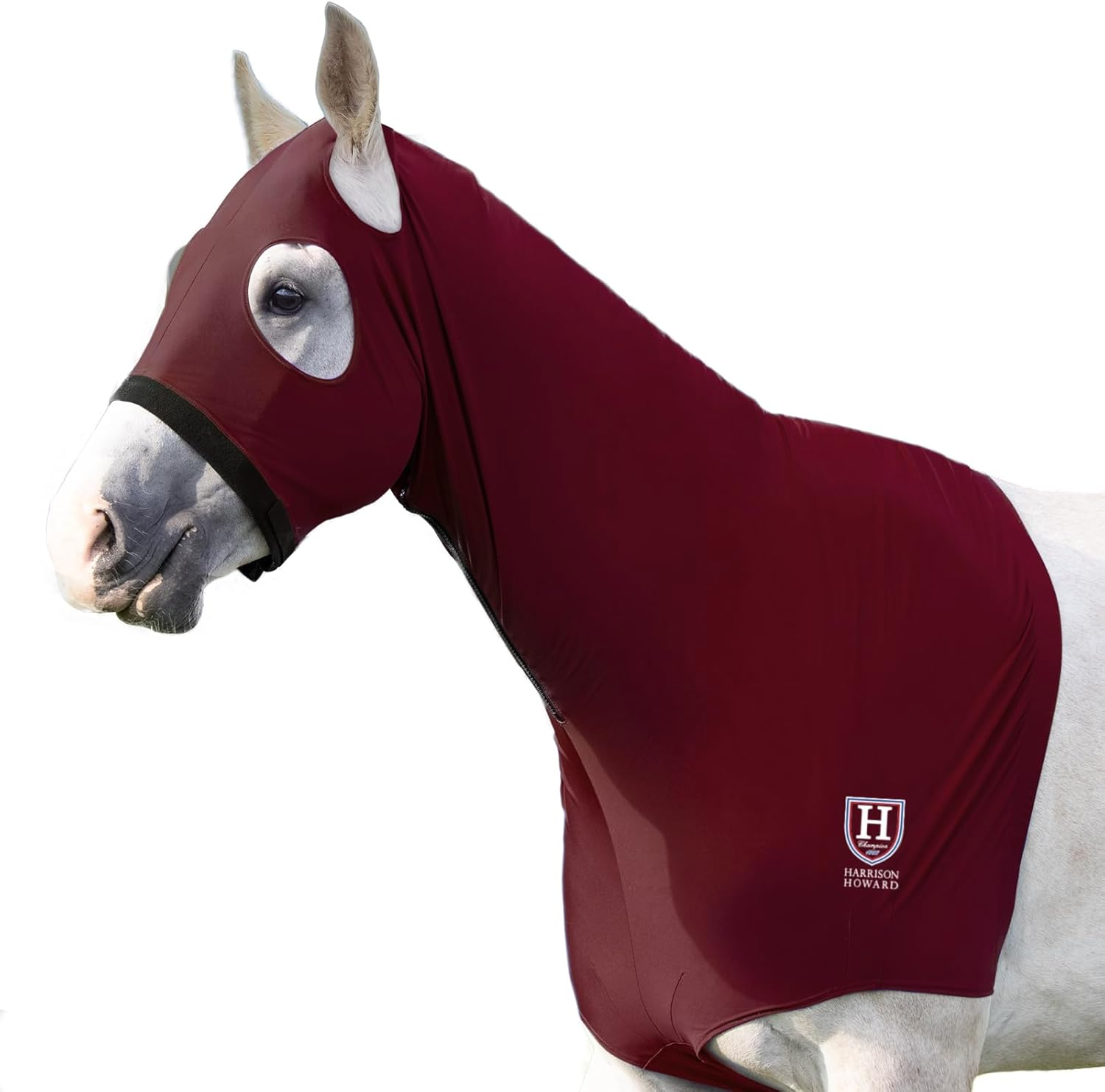 Harrison Howard Horse Stretch Hood without Ears Snug Fitting Hood with Zip Closure Covers Face, Shoulders, Mane, Chest and Withers Perfect for Show/Event Preparation - Blue