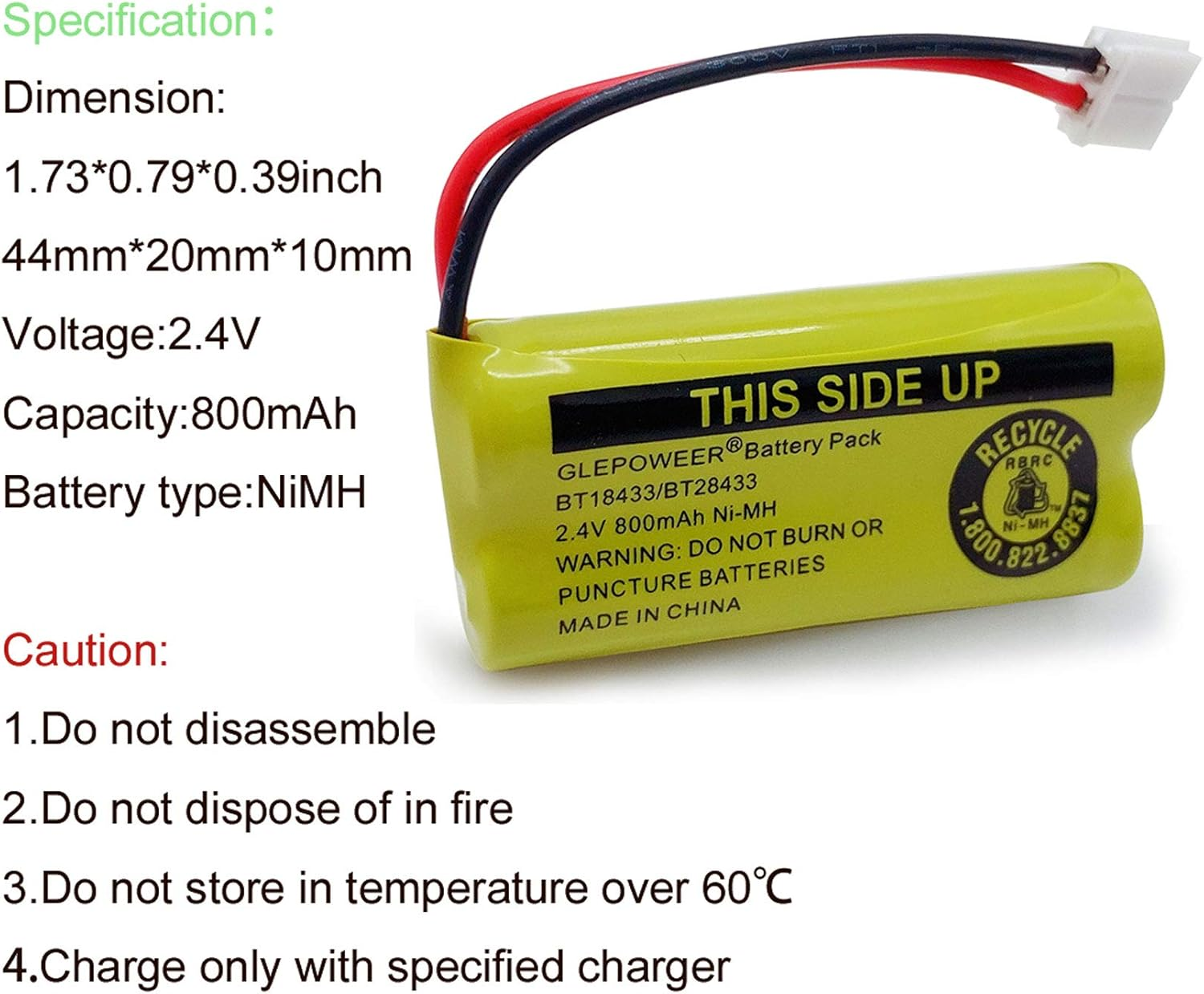 BT18433 BT-18433 BT184342 BT-184342 BT1011 BT-1011 Replacement Battery Compatible with AT&T and Vtech BT-8300 BATT-6010 89-1326-00-00 89-1330-01-00 CPH-515D Cordless Phone(2 Pack) image number 3