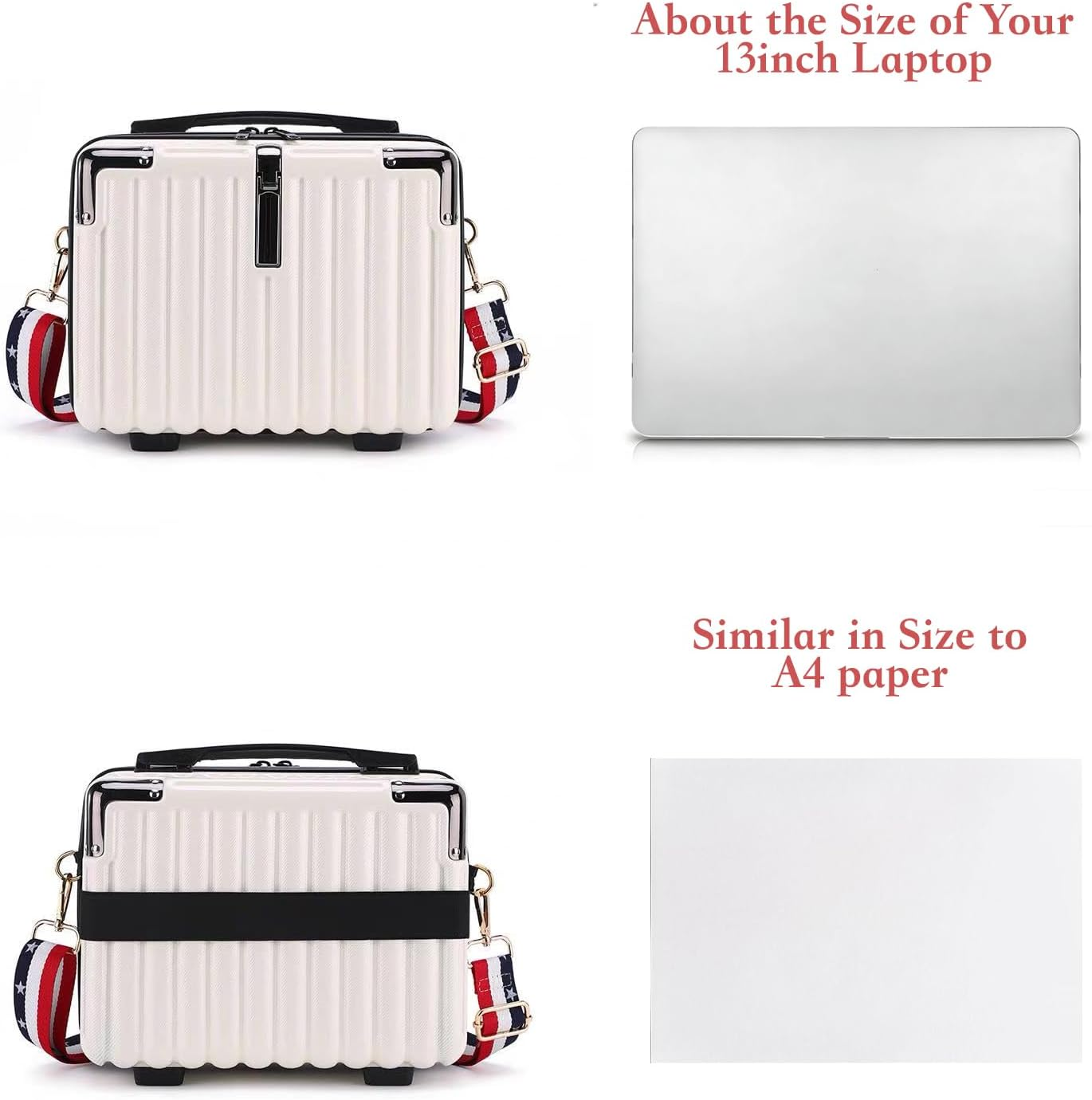 Mini Suitcase Hard Shell Makeup Bag Travel Cosmetic Case Portable Makeup Luggage with Shoulder Strap for Women, Black, Elegant - Pink image number 6