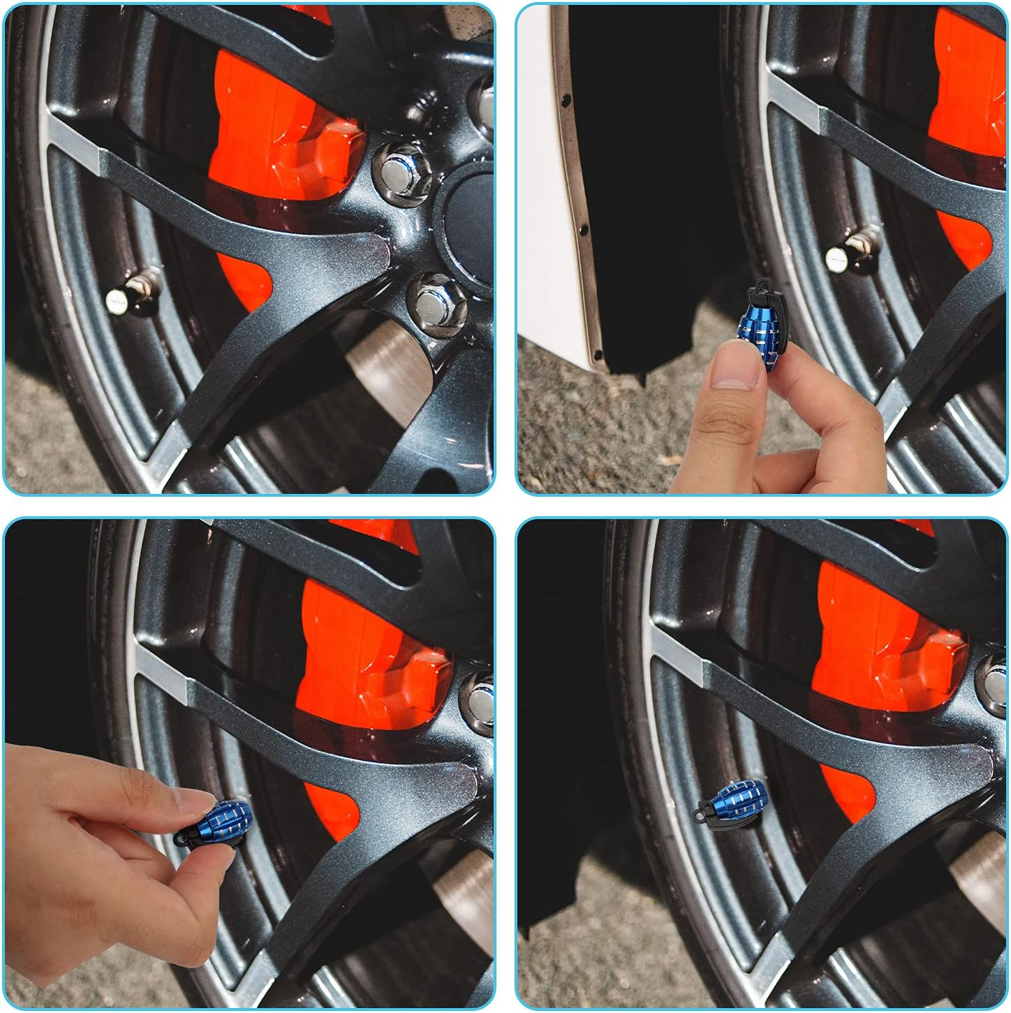 KINBOM 4Pcs Aluminum Valve Stem Caps, Tire Valve Stem Covers Airproof Seal for Cars SUV Trucks Motorcycles (Blue) image number 4