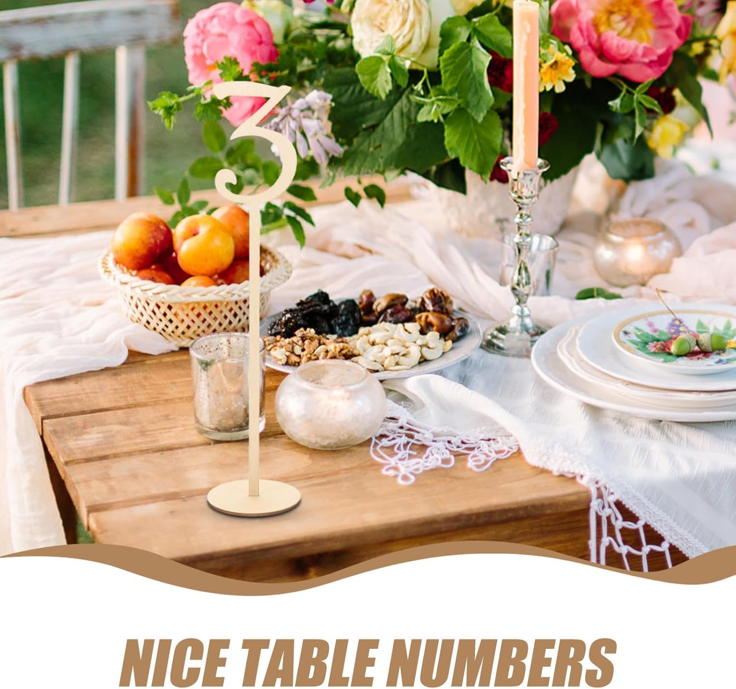 1-10 Wedding Table Numbers 13" Tall Wooden Table Numbers Tabletop Signs for Wedding, Party, Home Decoration, Rustic Receptions, Banquets, Caf&eacute;s, Restaurants, Hotels. Wood image number 4