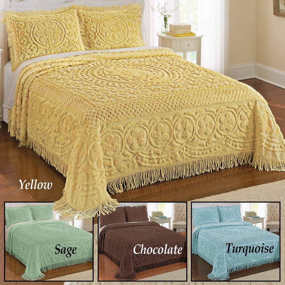 (Queen, Sage) - Calista Chenille Bedspread with Fringe Border, Sage, Queen, Cotton image number 5