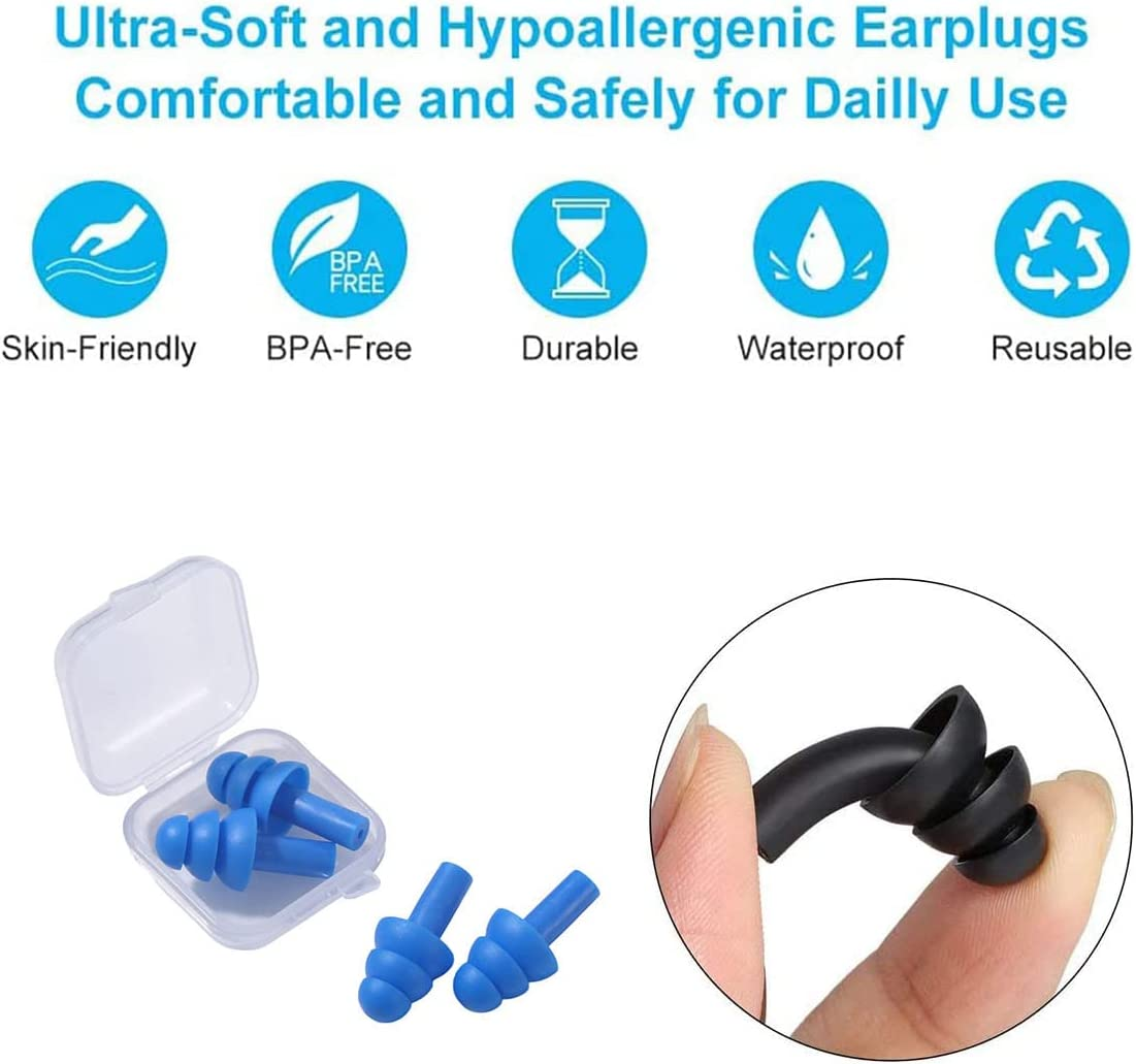 8Pairs Silicone Swimming Earplugs Waterproof with Case, Reusable Flexible Silicone for Sleep, Flights, Swimming, Surfing image number 1