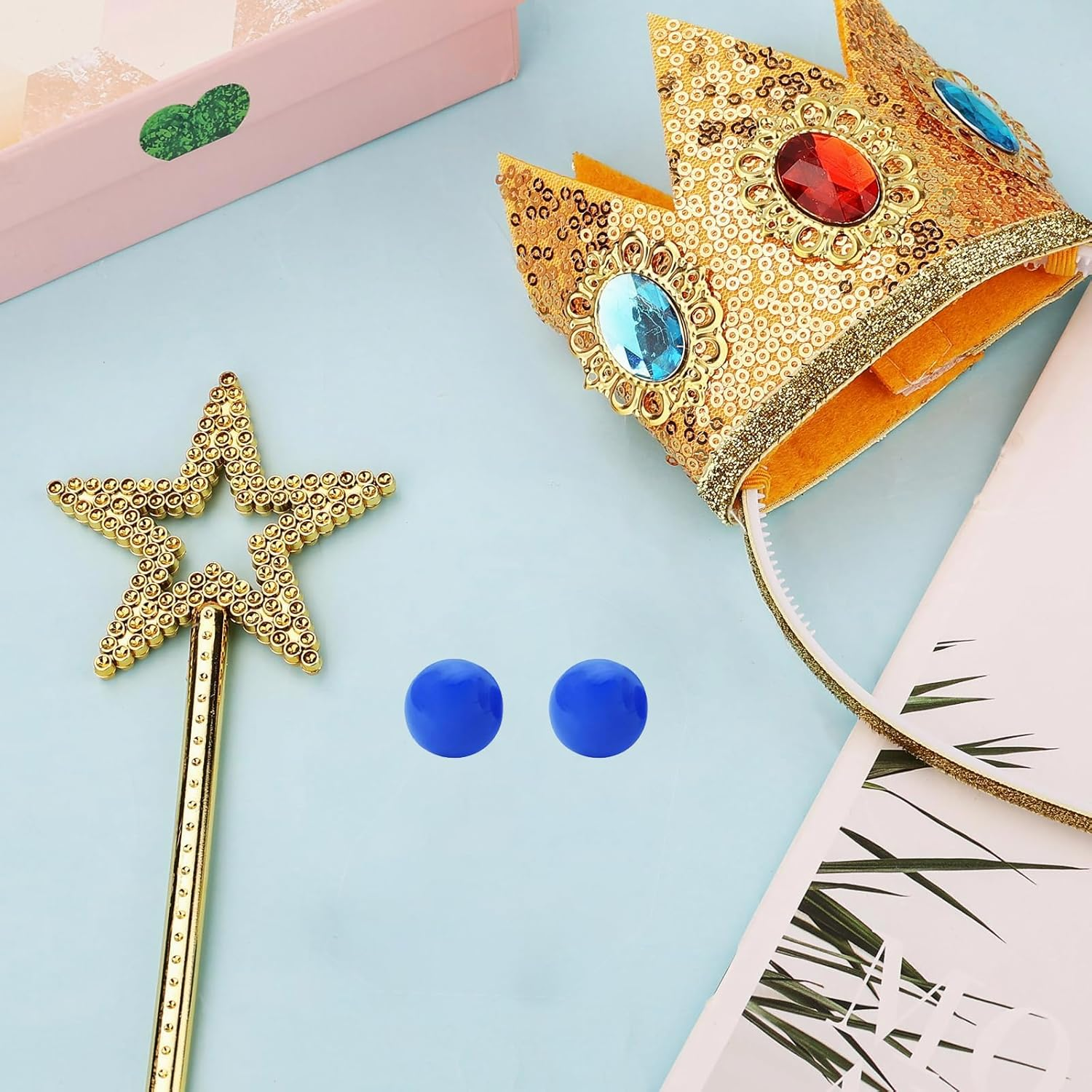 Princess Dress up Cosplay Jewelry Accessories Set for Girls with Crown Scepter Necklace Earrings Gloves Rings Bracelets