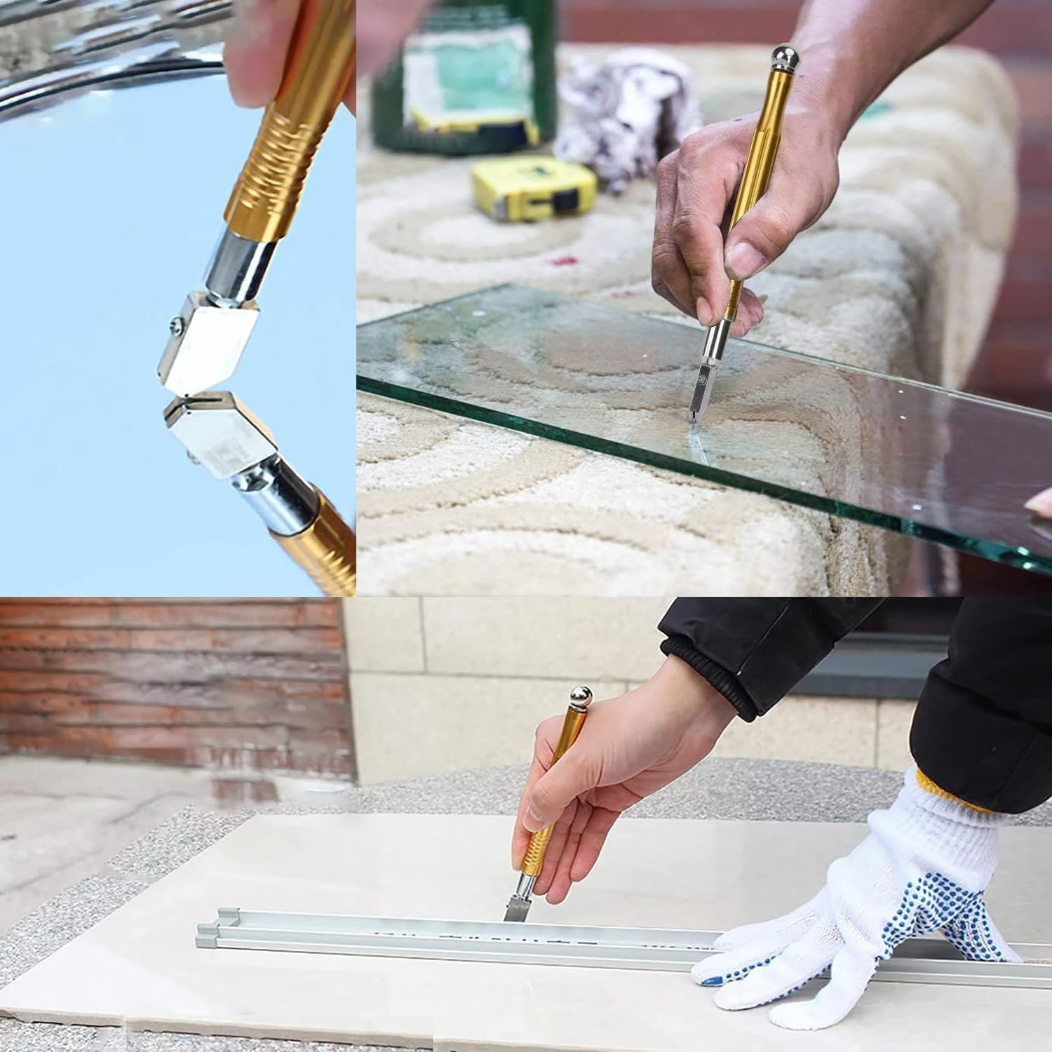 KEWAYO Glass Cutting Tool Kit, 2-20Mm Metal Handle Glass Tile Cutting Pen Style Oil Feed Carbide Tip with 2 Replacement Heads, for Cutting Glass, Mirror and Tiles