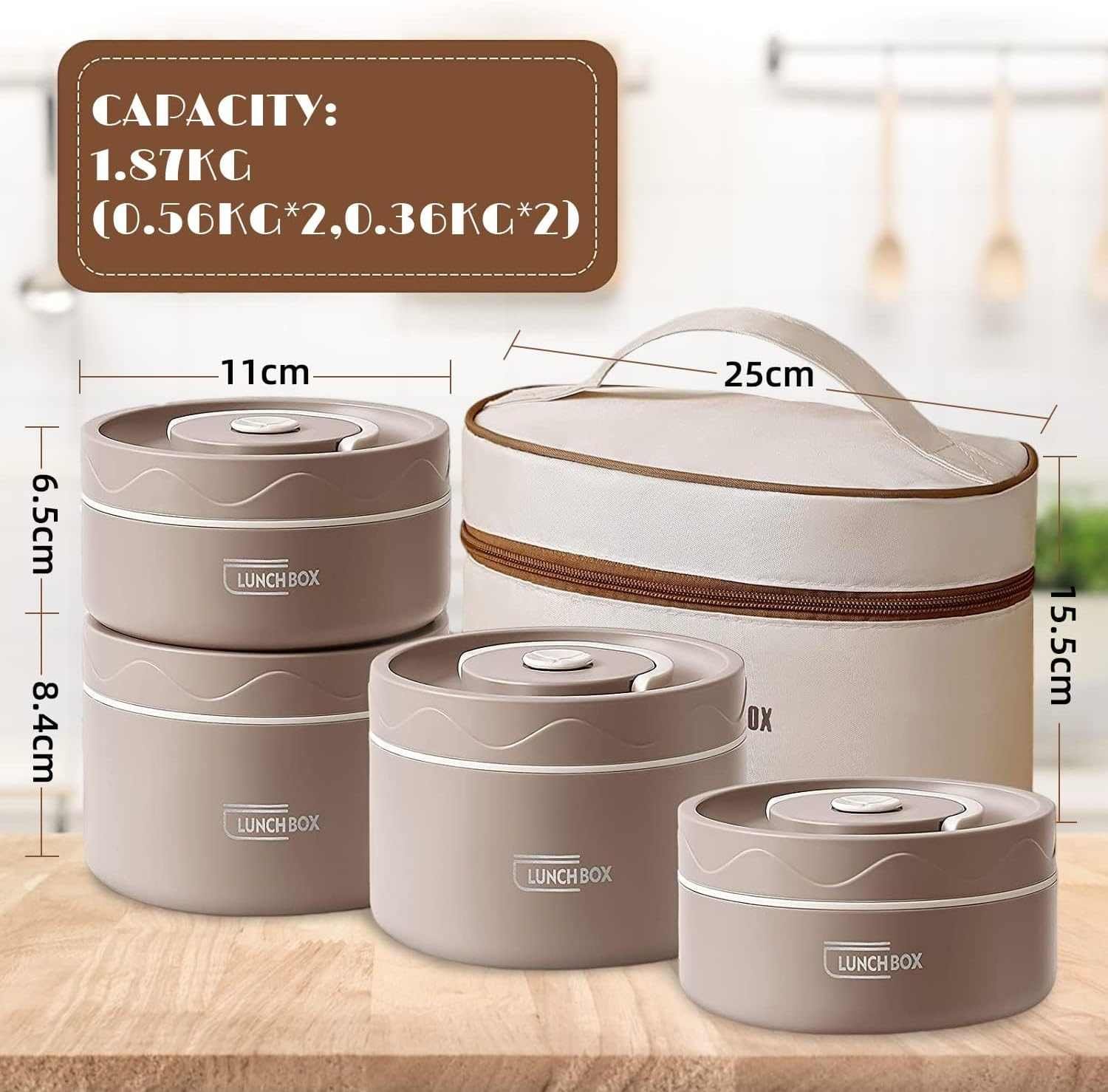 Stainless Steel Bento Box Adult Lunch Box, Portable Insulated Food Lunch Container Set with Thermal Lunch Box, 4 Separate Stackable Lunch Container for Adult Kids Men Women image number 6