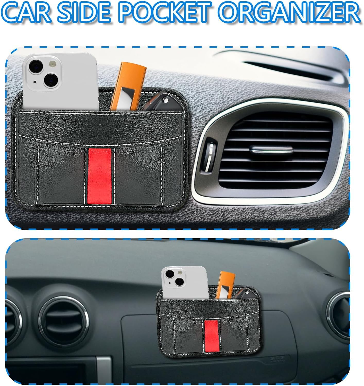Car Side Pocket Organizer, Auto Seat Pockets PU Leather Pen Phone Holder Tray Pouch Used for Car Door, Window, Console, Seat -Fits to Organize Document, Registration, Notepad, Gadgets, Pen image number 2