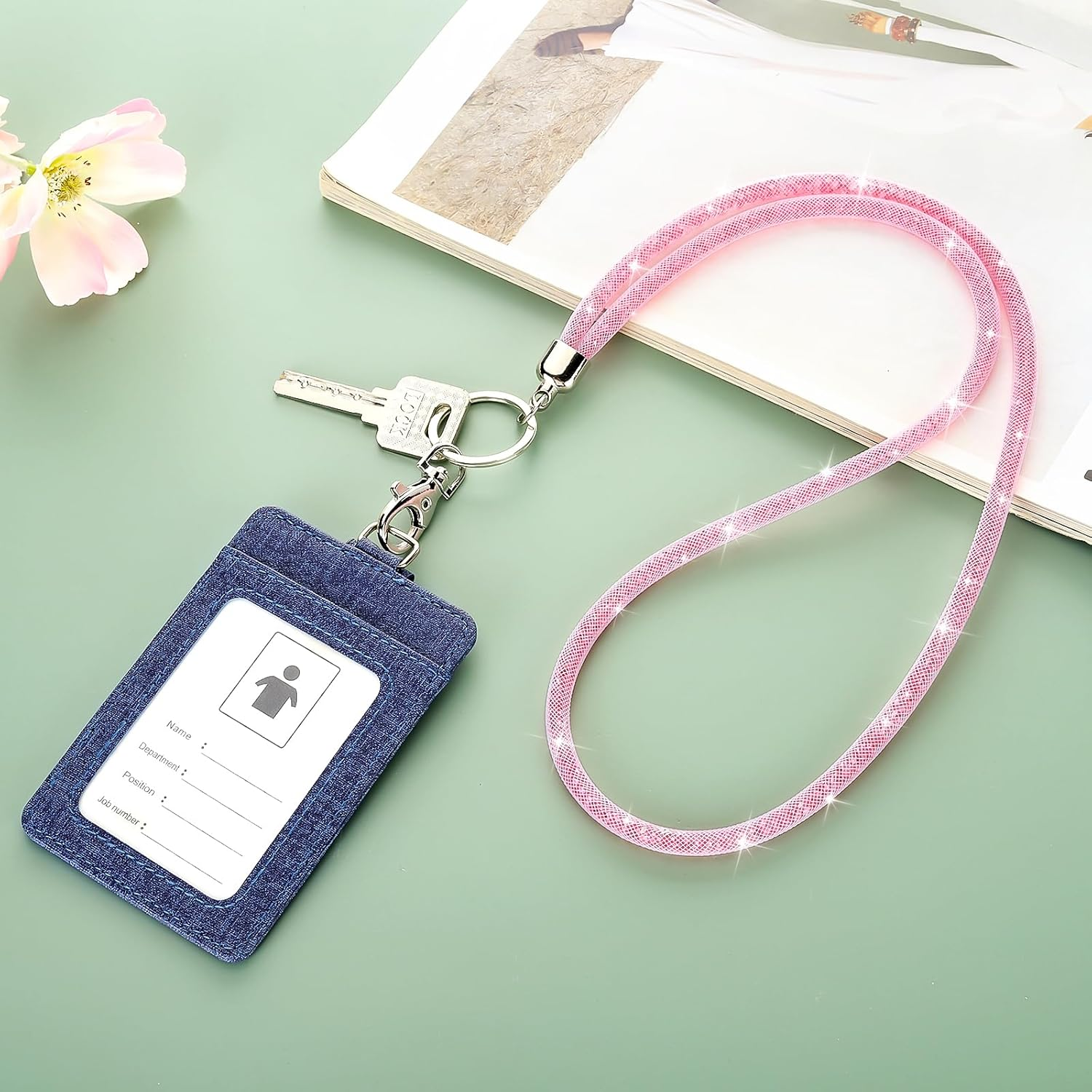 Soleebee Bling Crystal Lanyard, 31.5'' Office Neck Strap Lanyard, Lanyard Keychain with Metal Clasp & Keyring image number 1