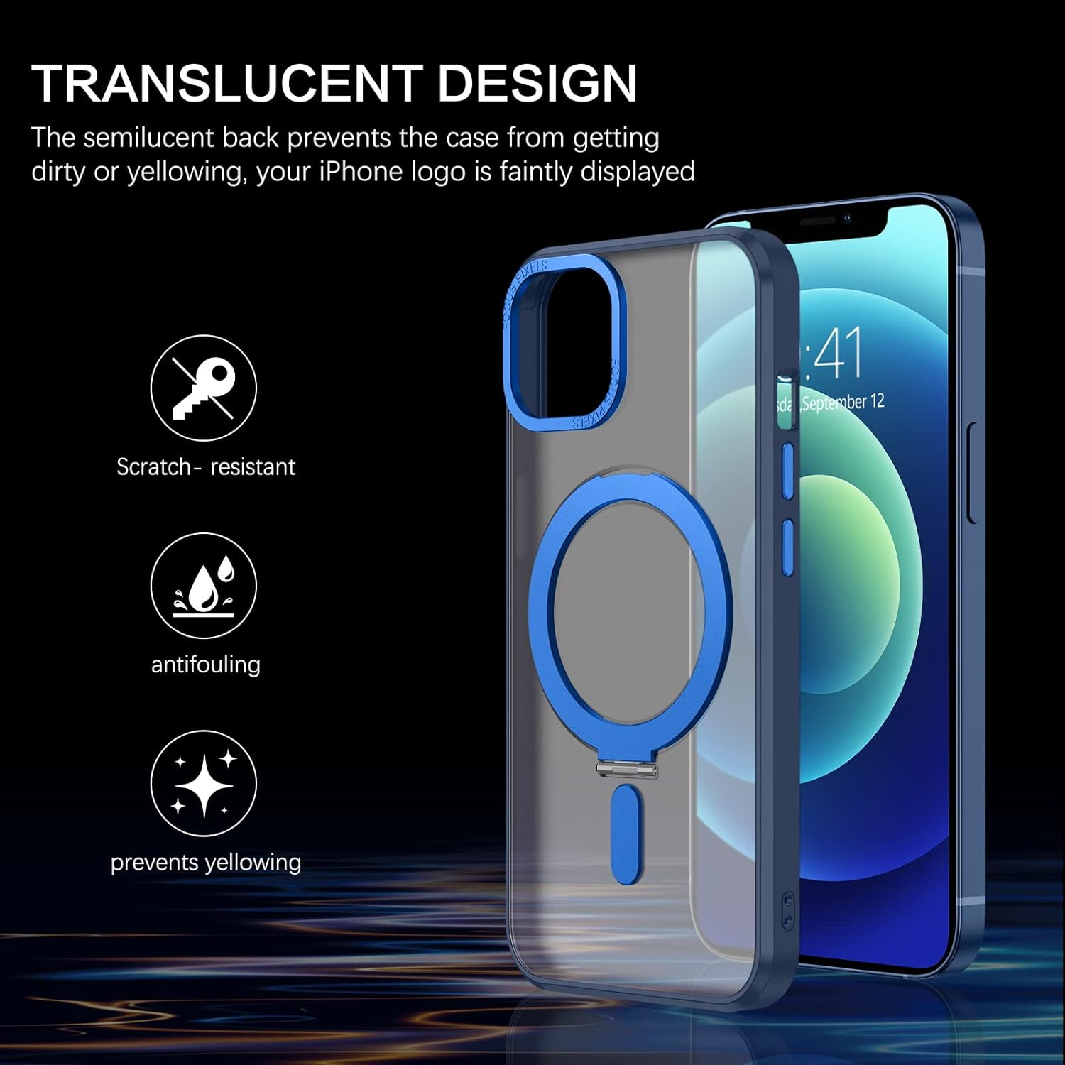 GUAGUA Magnetic Slim Case for Iphone 12/Iphone 12 Pro Compatible with Magsafe, Magnetic Kickstand Iphone 12/Iphone 12 Pro, Case Transparent Cover Phone Cases 6.1 Inch, Navy Blue image number 1