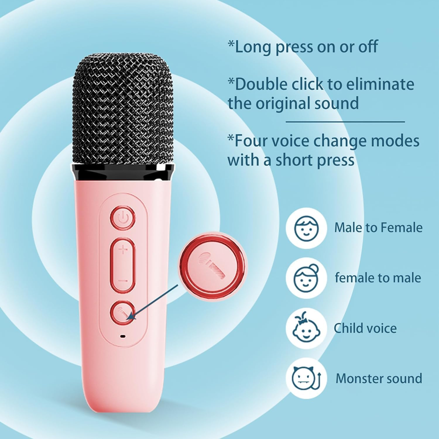 Mini Karaoke Machine,Portable Bluetooth Speaker with 2 Wireless Microphone, Funny Toys for Girls Boy Ages 4-12 Years Old, Led Lights, Gifts for Kids Birthday Christmas Home Party (Pink) - White image number 3